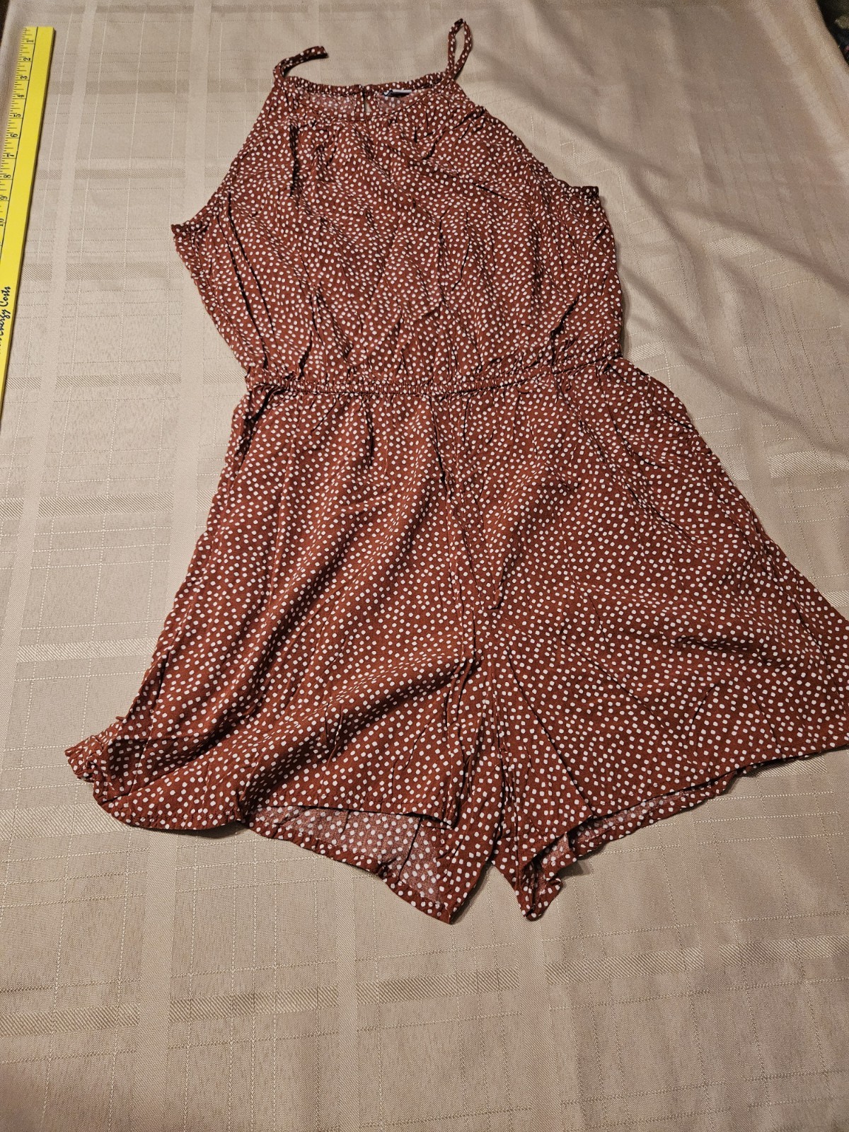 Old Navy Women’s Romper S Brown/White Polka Dot Sleeveless Strappy Elastic Waist