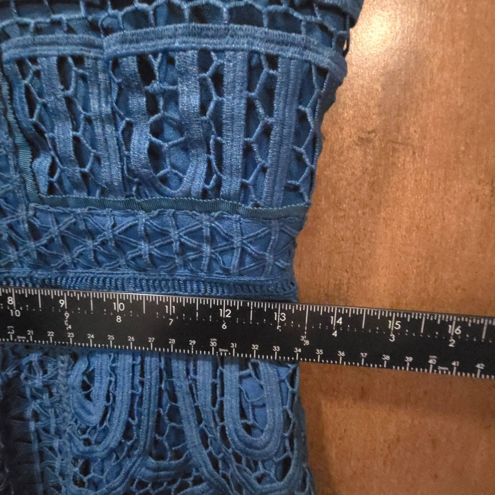 Adelyn Rae Blue Lace Sleeveless Romper High Neck Geometric Crochet S