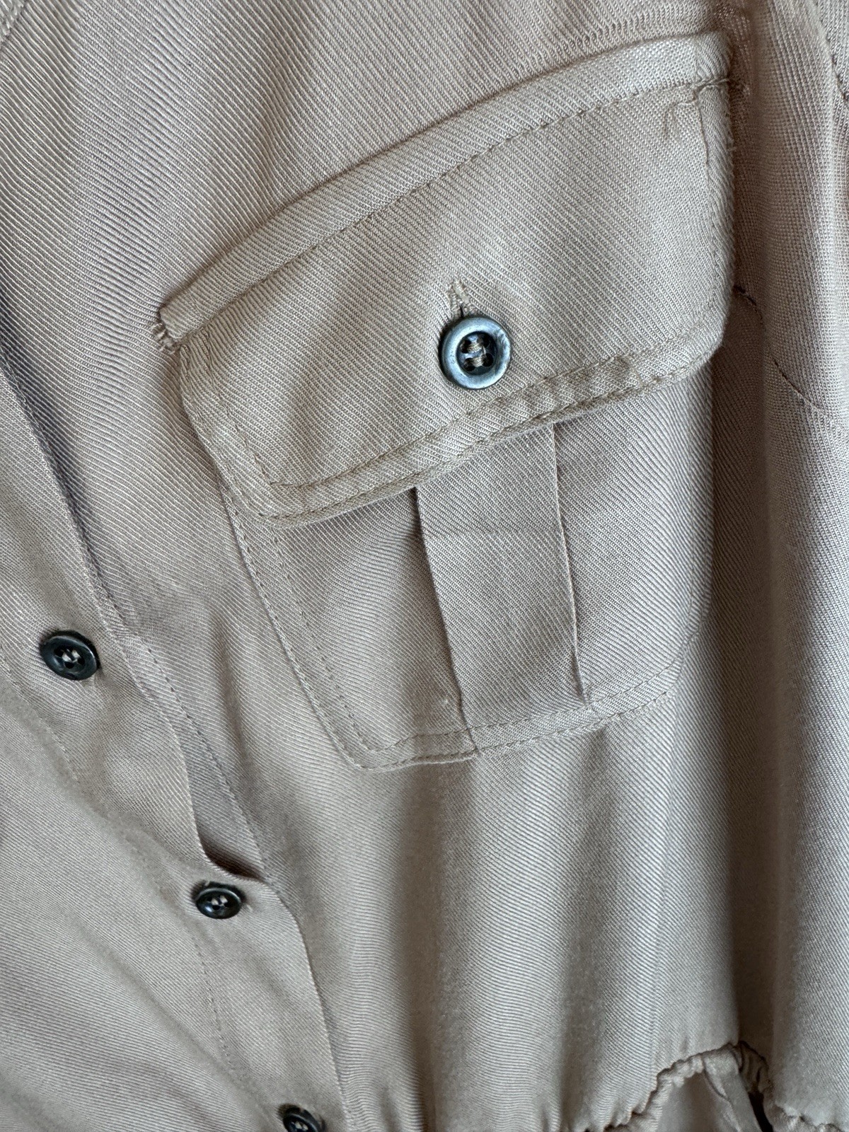 Iris Sleeveless Drawstring Utility Romper in Khaki Size M