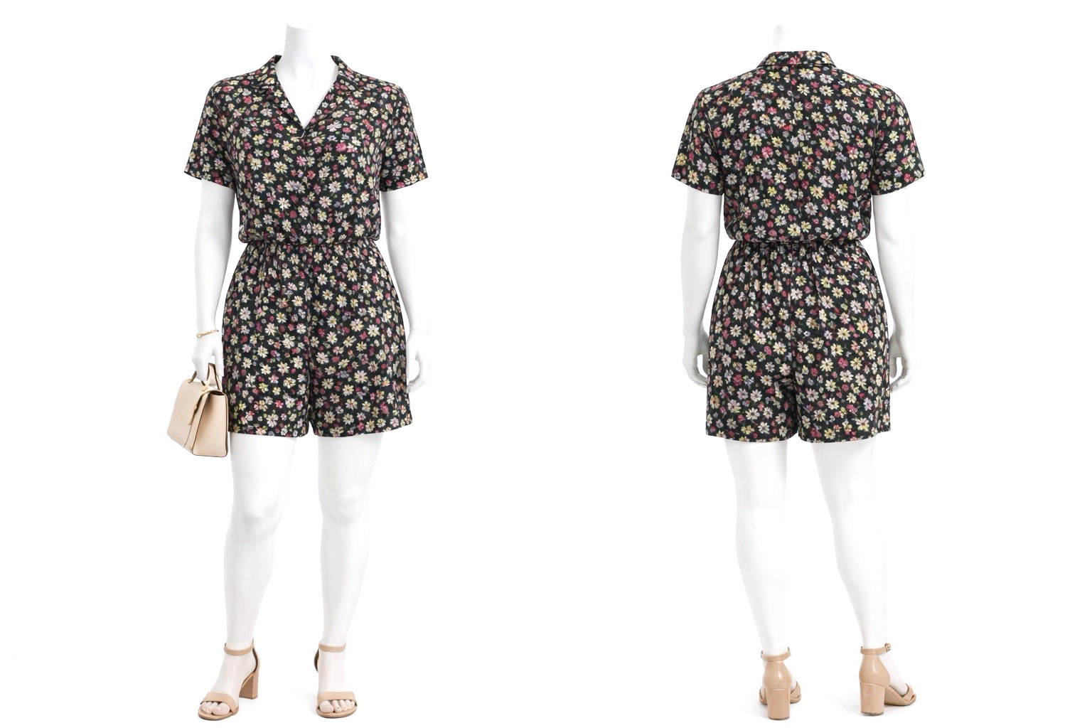 Motherhood Maternity Women’s Floral Romper M Boho Multicolor Rayon Short Sleeve