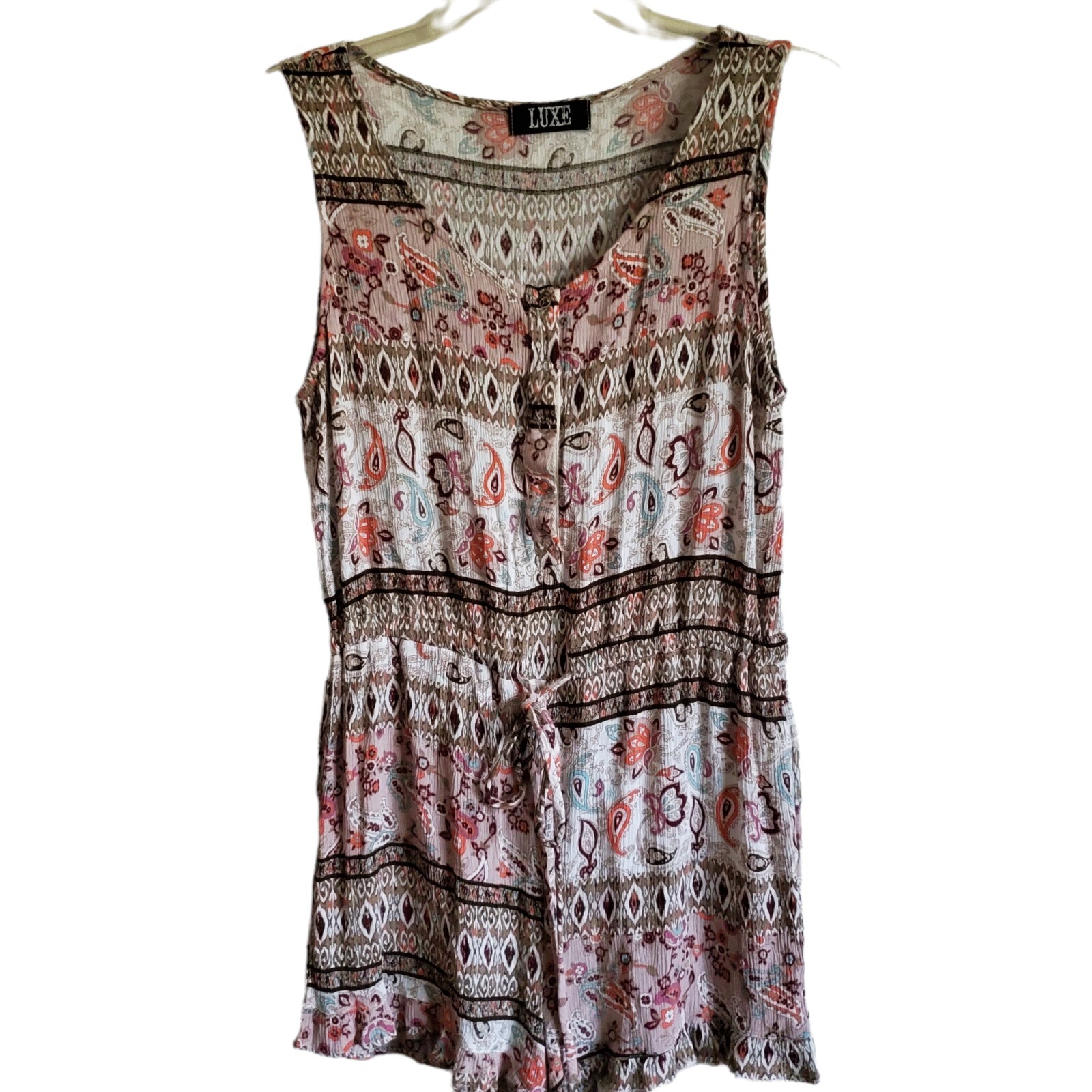 LUXE Floral Pasiley Boho 100% Rayon Sleeveless Romper Small Made In USA