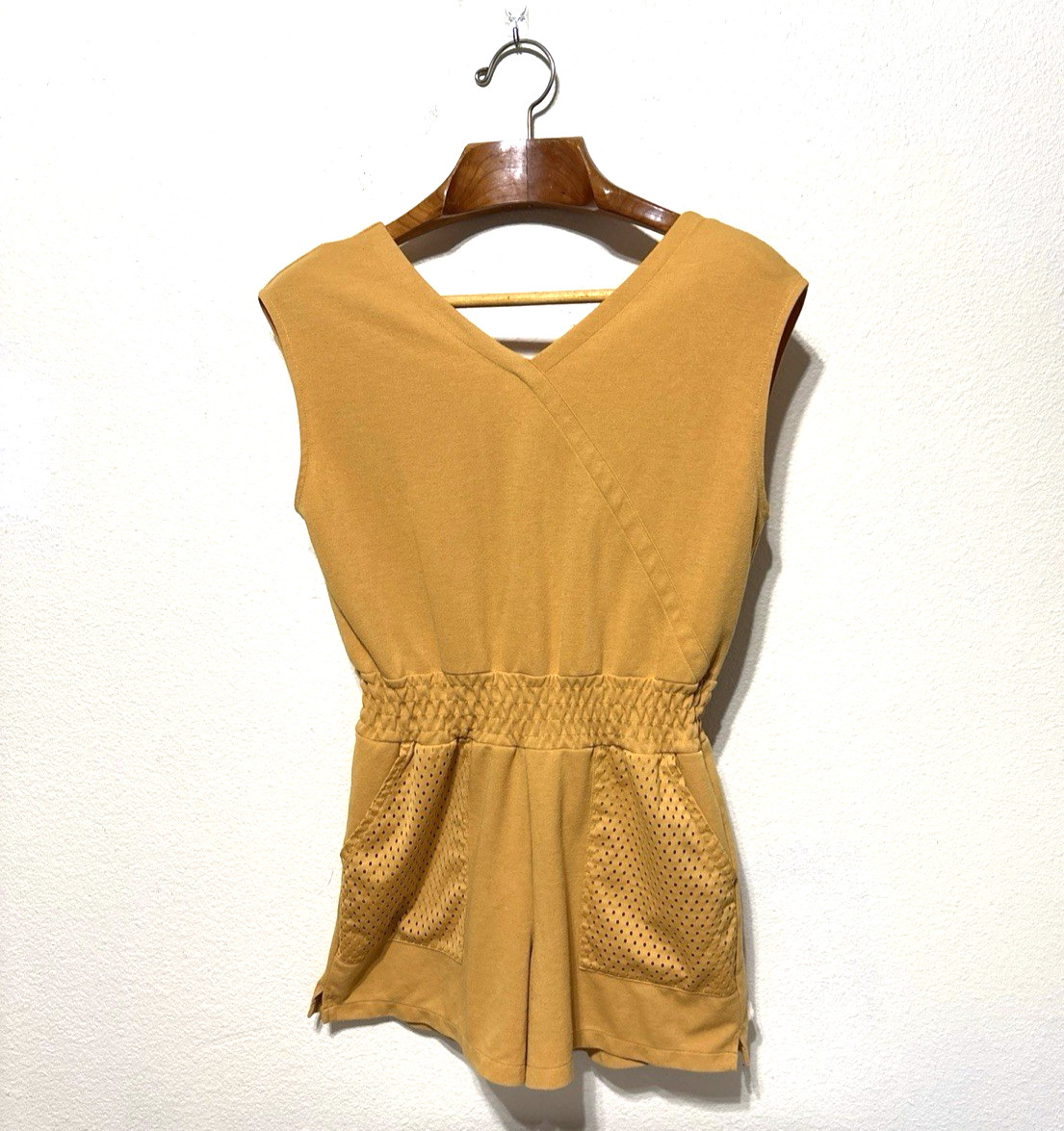 Nike Sportswear Women’s XL Gold Terry Cloth Sleeveless Romper Shorts Dri Fit