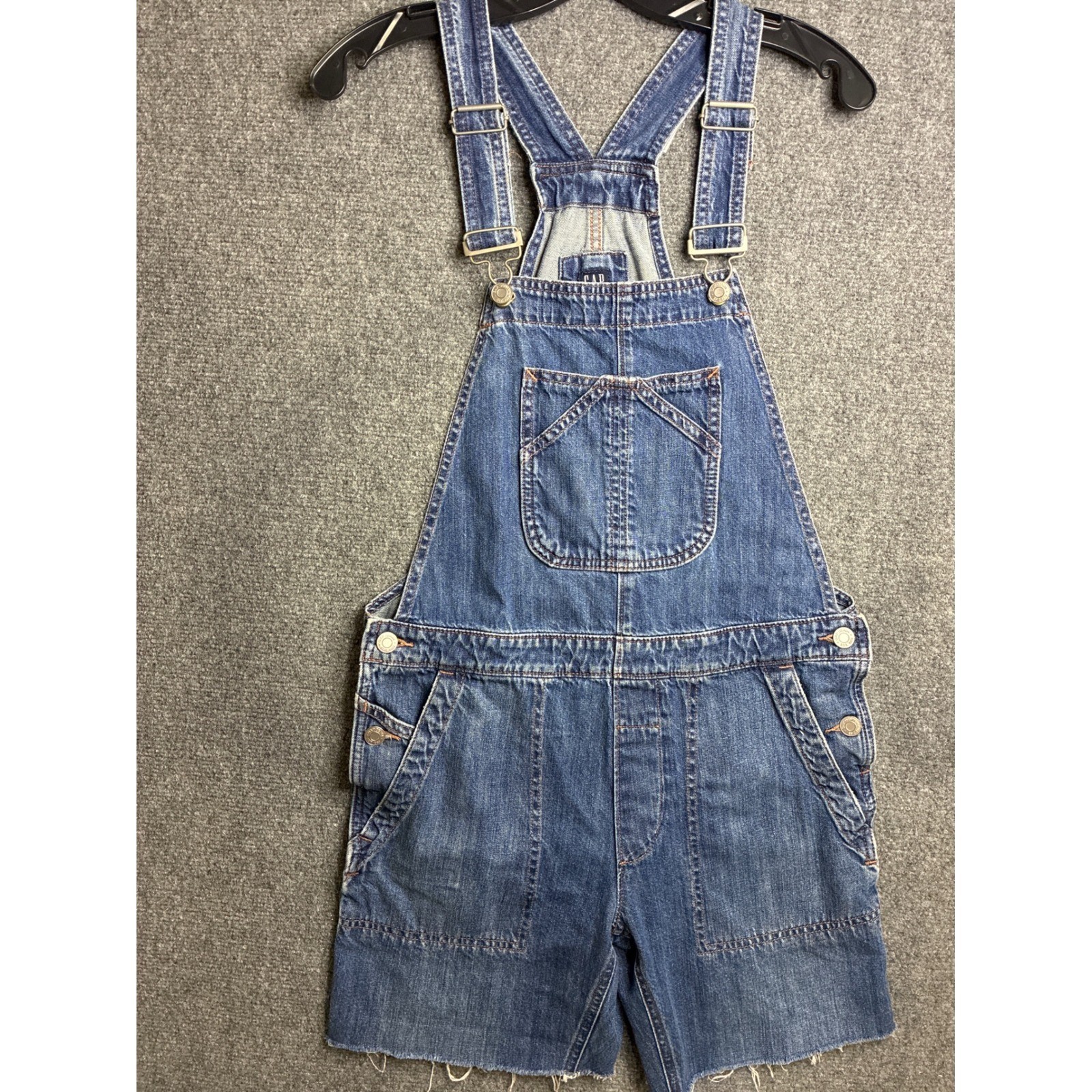 GAP Denim Shortalls Overalls Medium Wash Raw Hem XS Blue Jean Romper