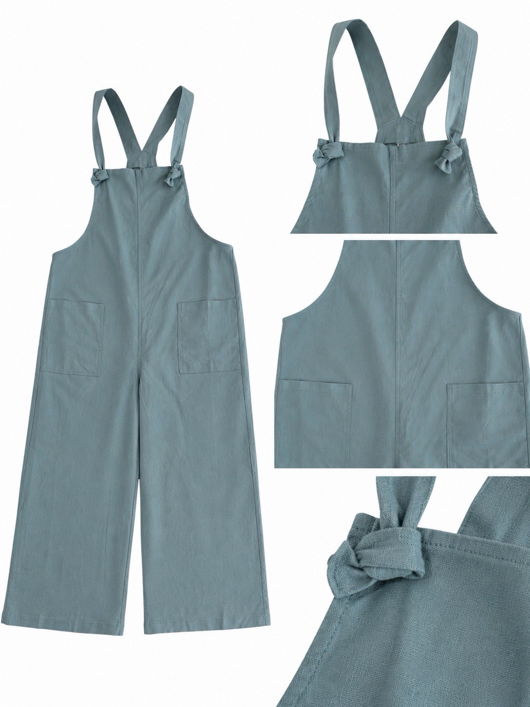 Zenana Adjustable Strap Wide Leg Overalls Jumpsuit Blue Gray Pockets Women’s M