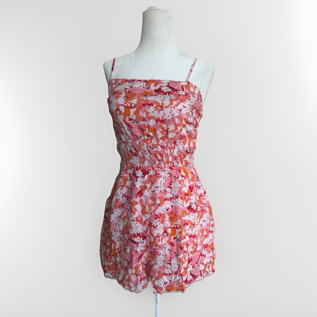 Pink Lily Romper Womens Small Floral Smocked Summer Vacation Outfit