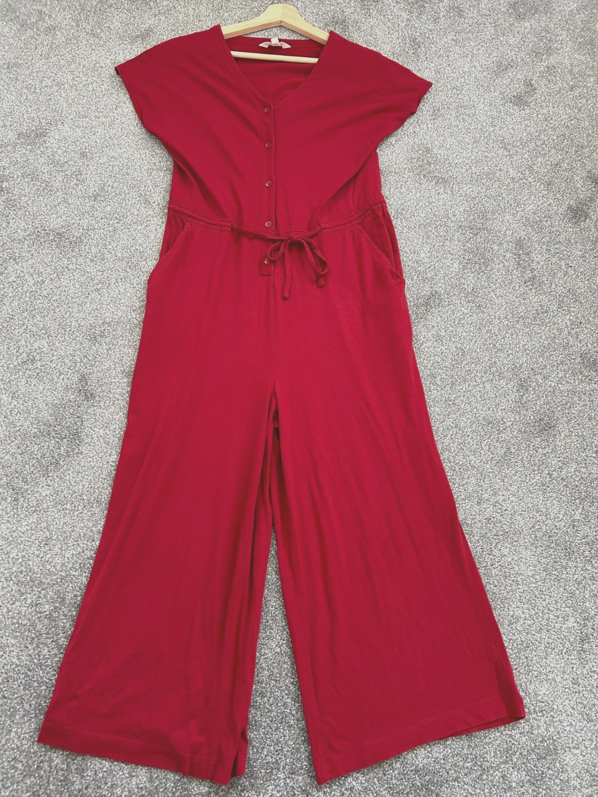 Seasalt Rose Trellis Jumpsuit Size 8 Cropped Wide Leg VGC Burgundy Summer Pocket