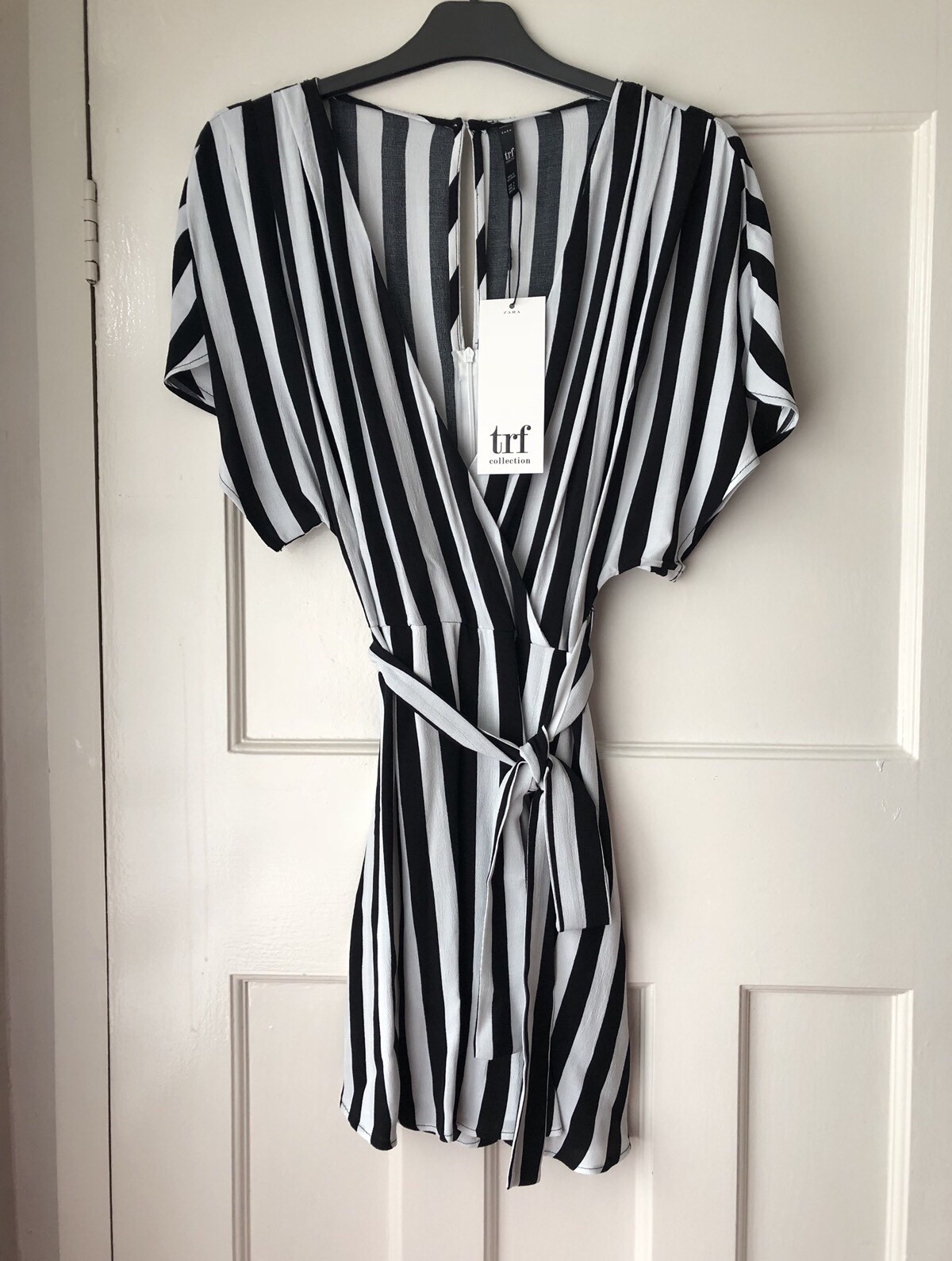 ZARA STRIPED SHORT V NECK WRAP STYLE DRESS JUMPSUIT PLAYSUIT SIZE S BNWT