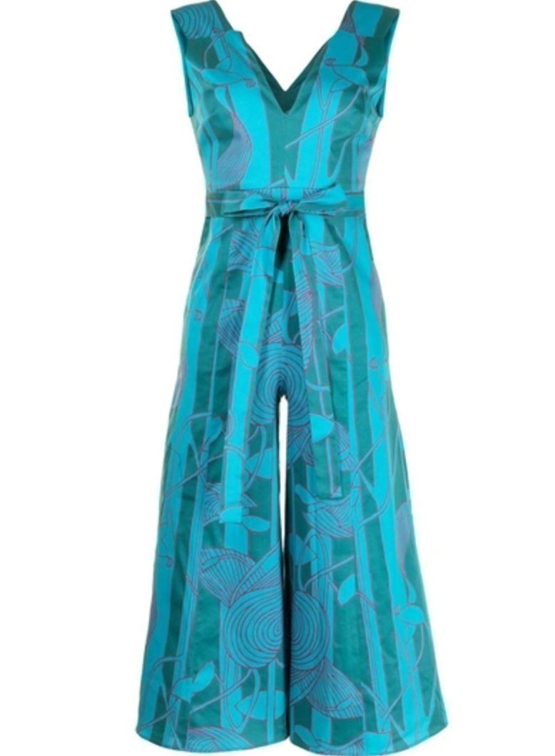 Alexis Cerelia Abstract Floral Jumpsuit Blue Green Wide Leg Cropped Sleeveless S