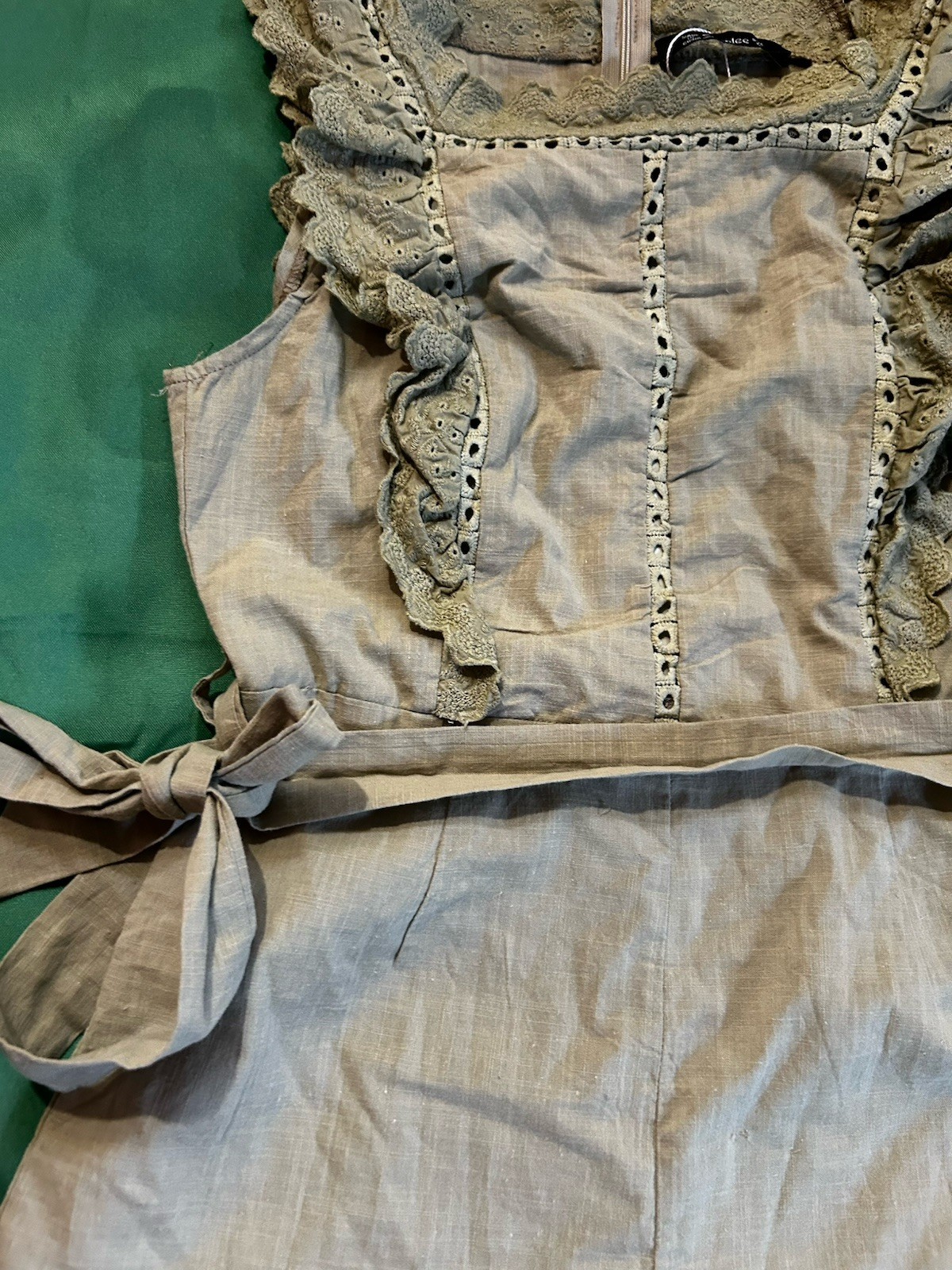 Ruffle Romper Juniors Medium 100% Cotton Forest Fairy Boho Festival Cottage Sage