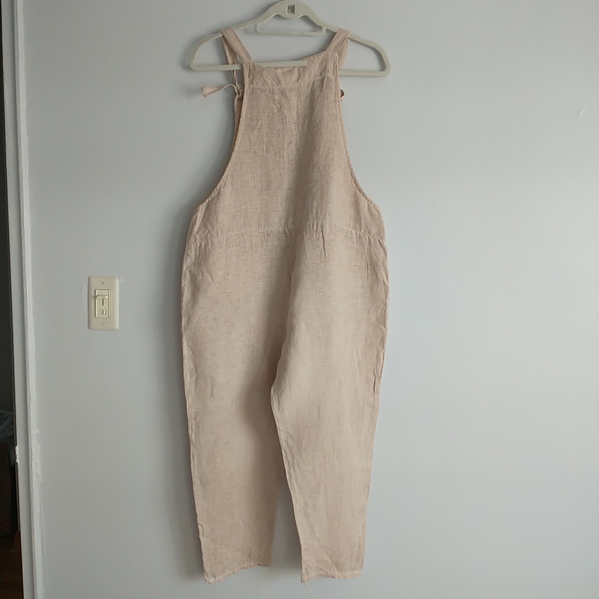 Made InItaly Jumpsuit Bib Overall Womens S/M*Beige 100%Linen Lagenlook Minimalis