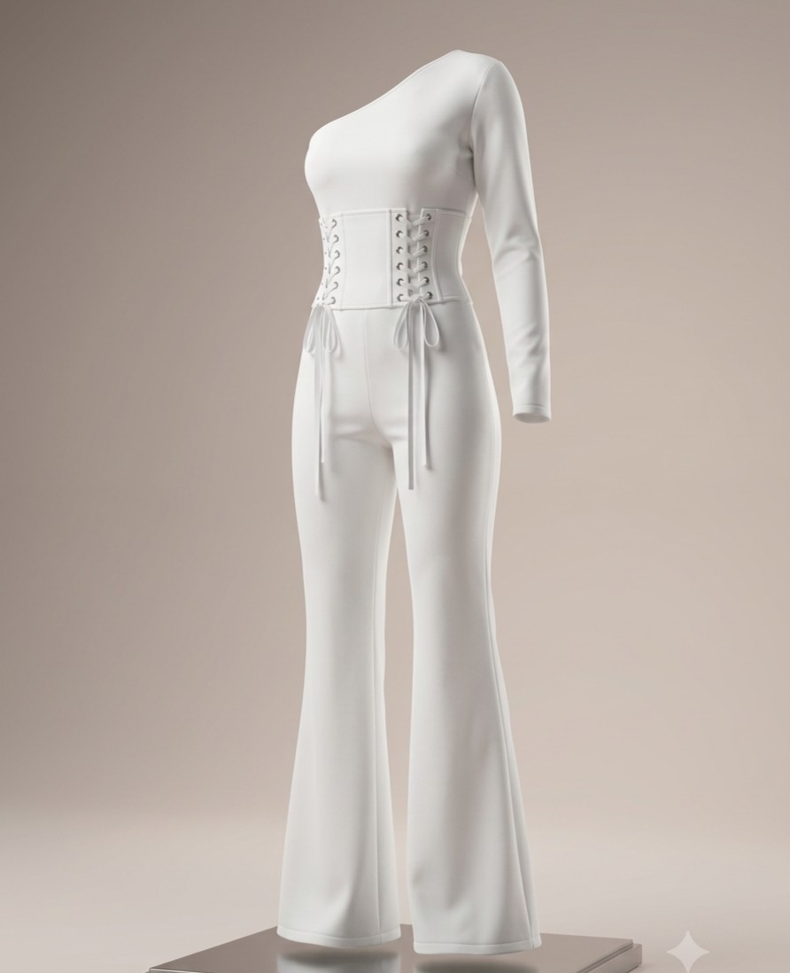 Tiger Mist White Sublime Jumpsuit XS Lace-Up Corset Detail One-Shoulder NWT