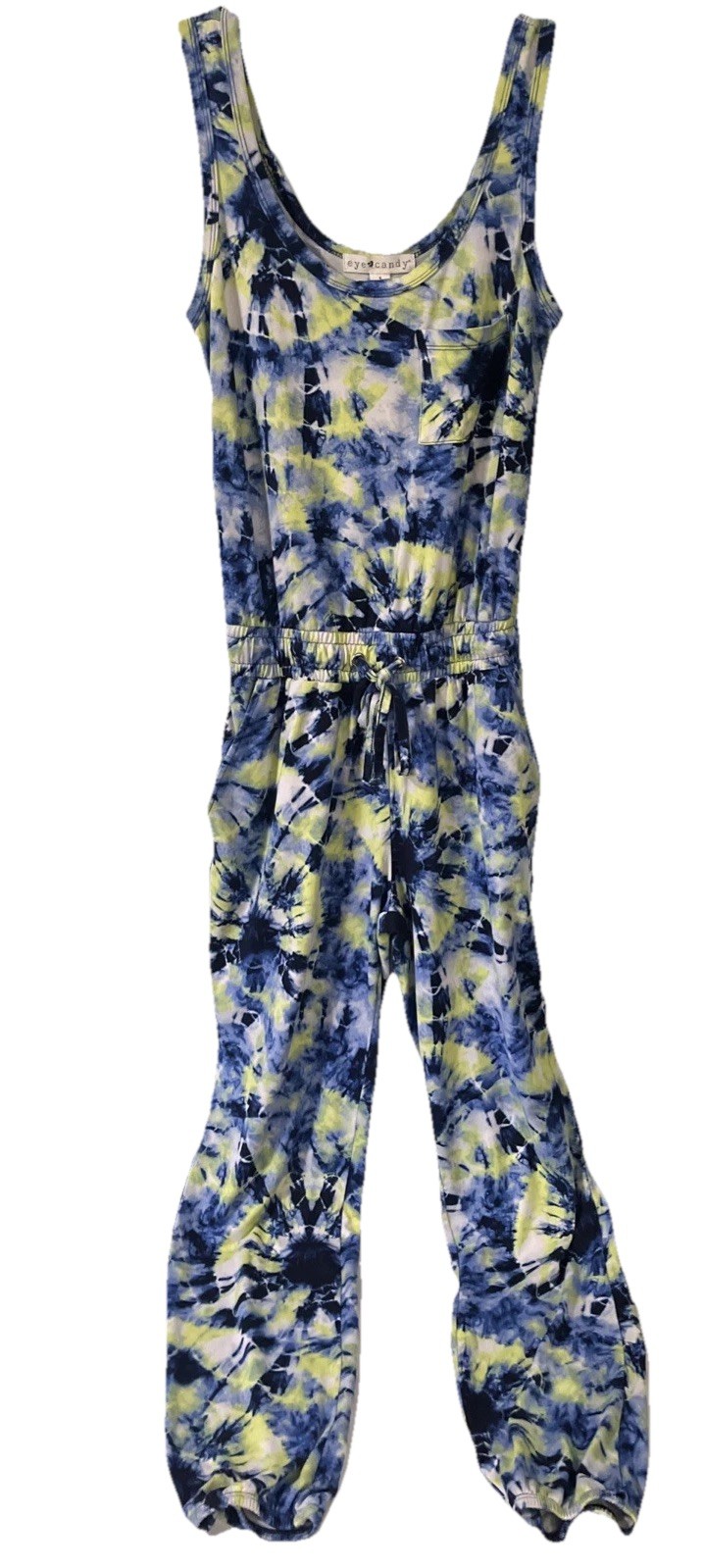 Eye Candy Women Sz. S Blue/Green Jumpsuit Romper Sleeveless Elastic Waist Pocket