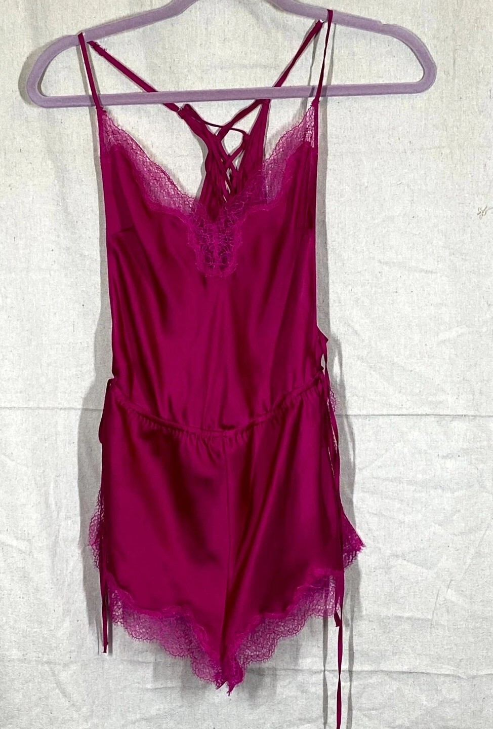 Victoria Secret Elegant Romper Women’s Small Pink Satin Lace Trim Sleepwear