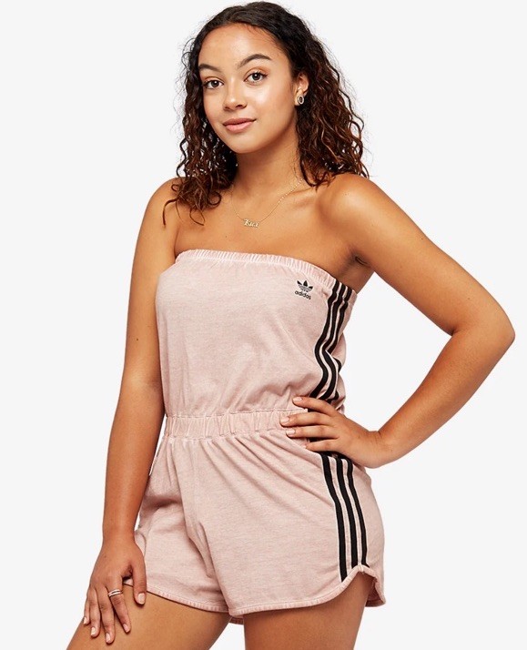 adidas Originals Pink Strapless Romper with Black Stripes 308 casual stretch LG