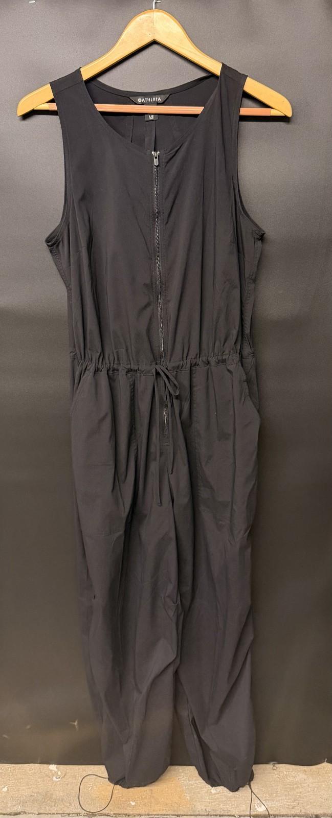 Athleta Womens Size LP Black Flex Sleeveless Zip Up Jumpsuit Pant Romper Size LP