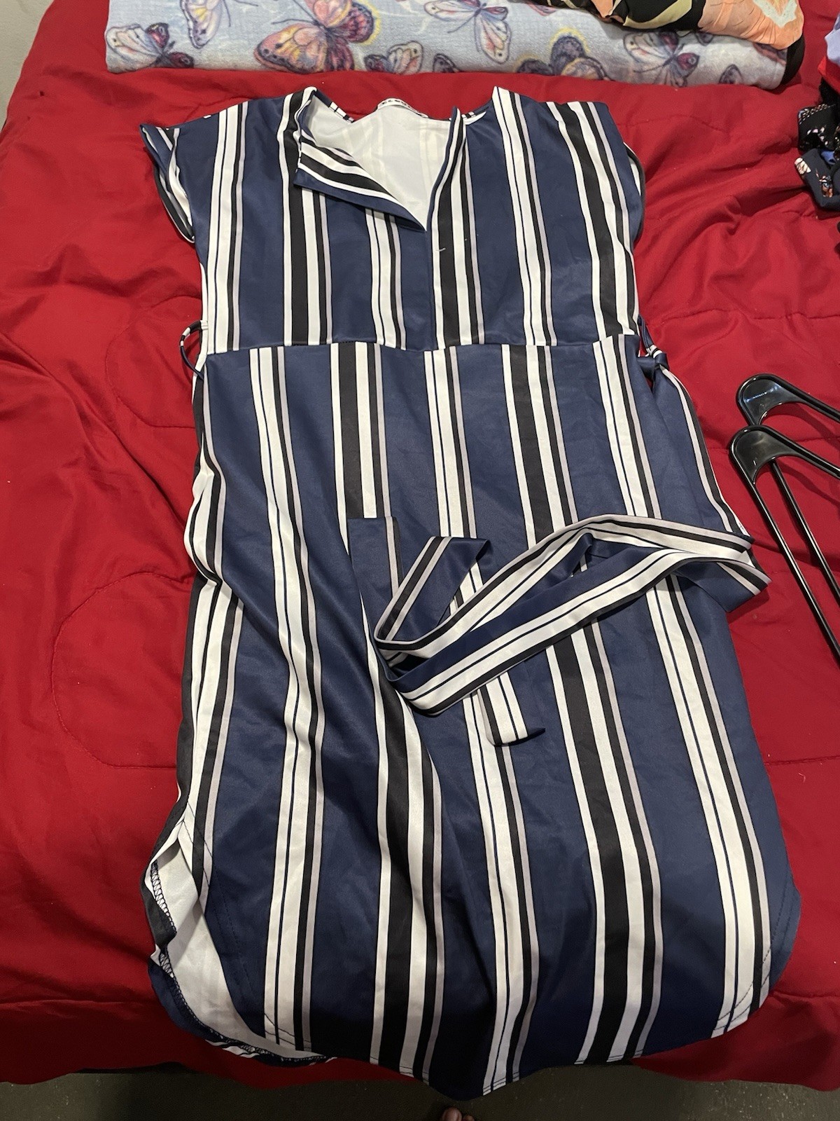 Ecowish Womens Striped Jumpsuit Size L Blue and White Sleeveless
