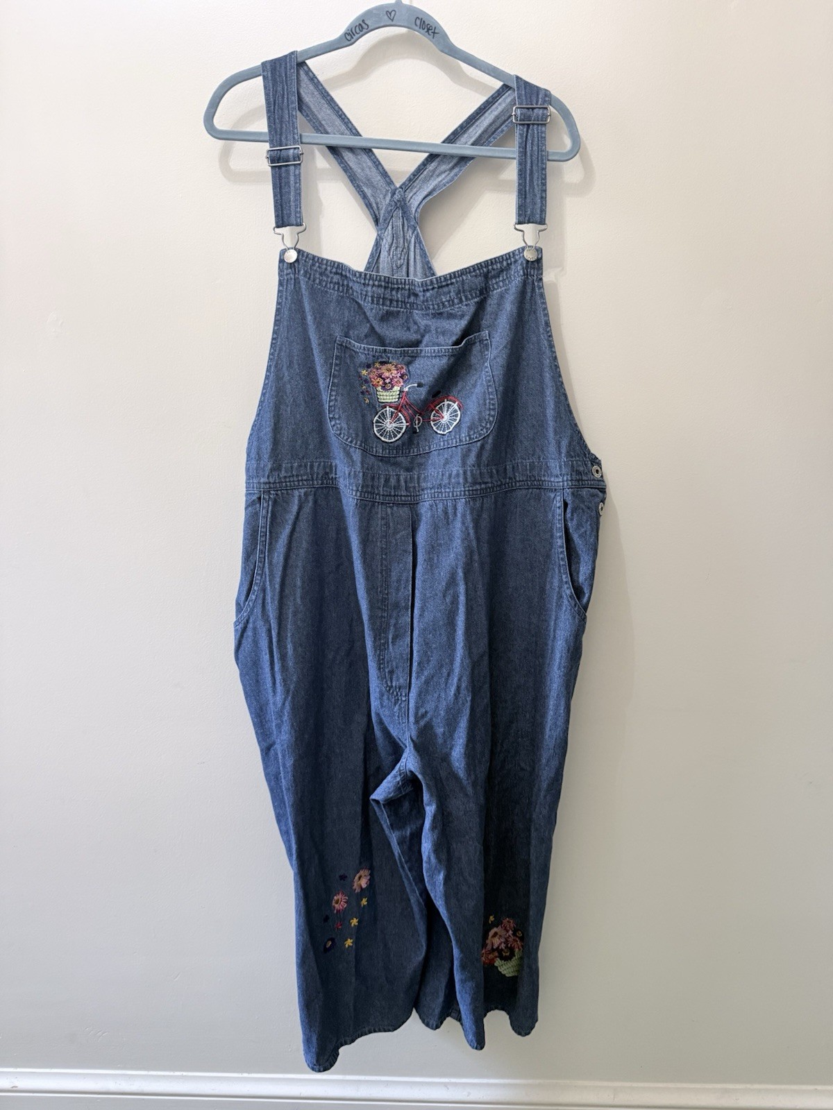 Agapo Denim Jean Embroidered Cropped Overalls Whimsy Cottagecore Grandma Plus 3x