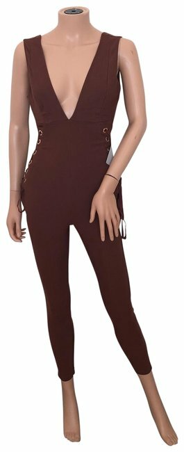 Rust Brown Sexy Deep Plunge Sleeveless Jumpsuit Size Small