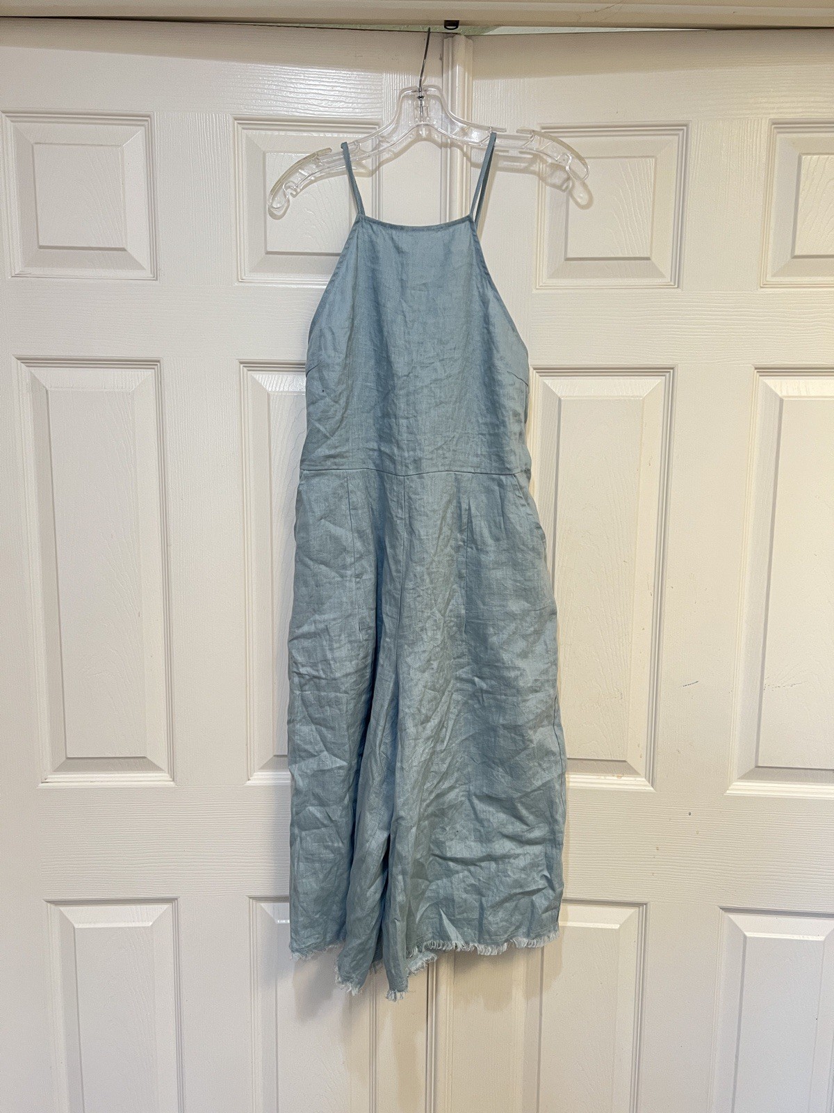 Reset blue adjustable open back culotte jumpsuit pockets summer beach medium