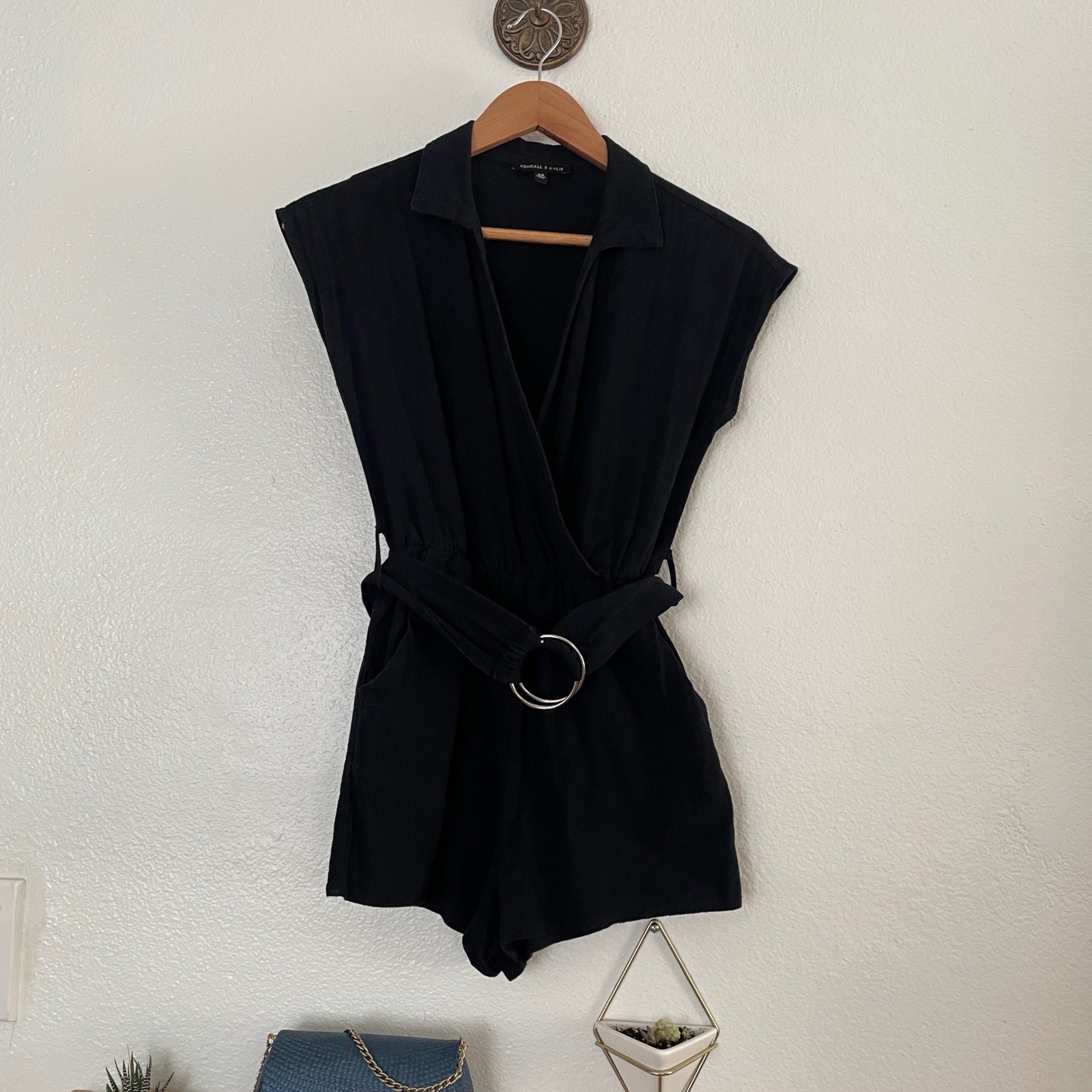 Kendall & Kylie Black Romper Wrap Front Belted Ring Detail XS