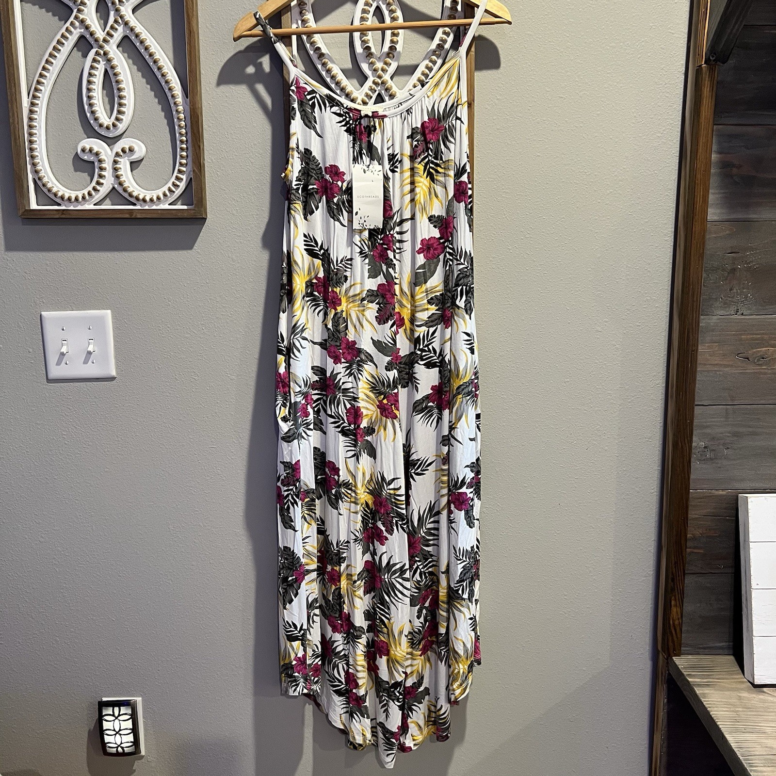 Ecothreads Jumpsuit Wide Leg Floral Comfy Pockets Spaghetti Strap New Medium