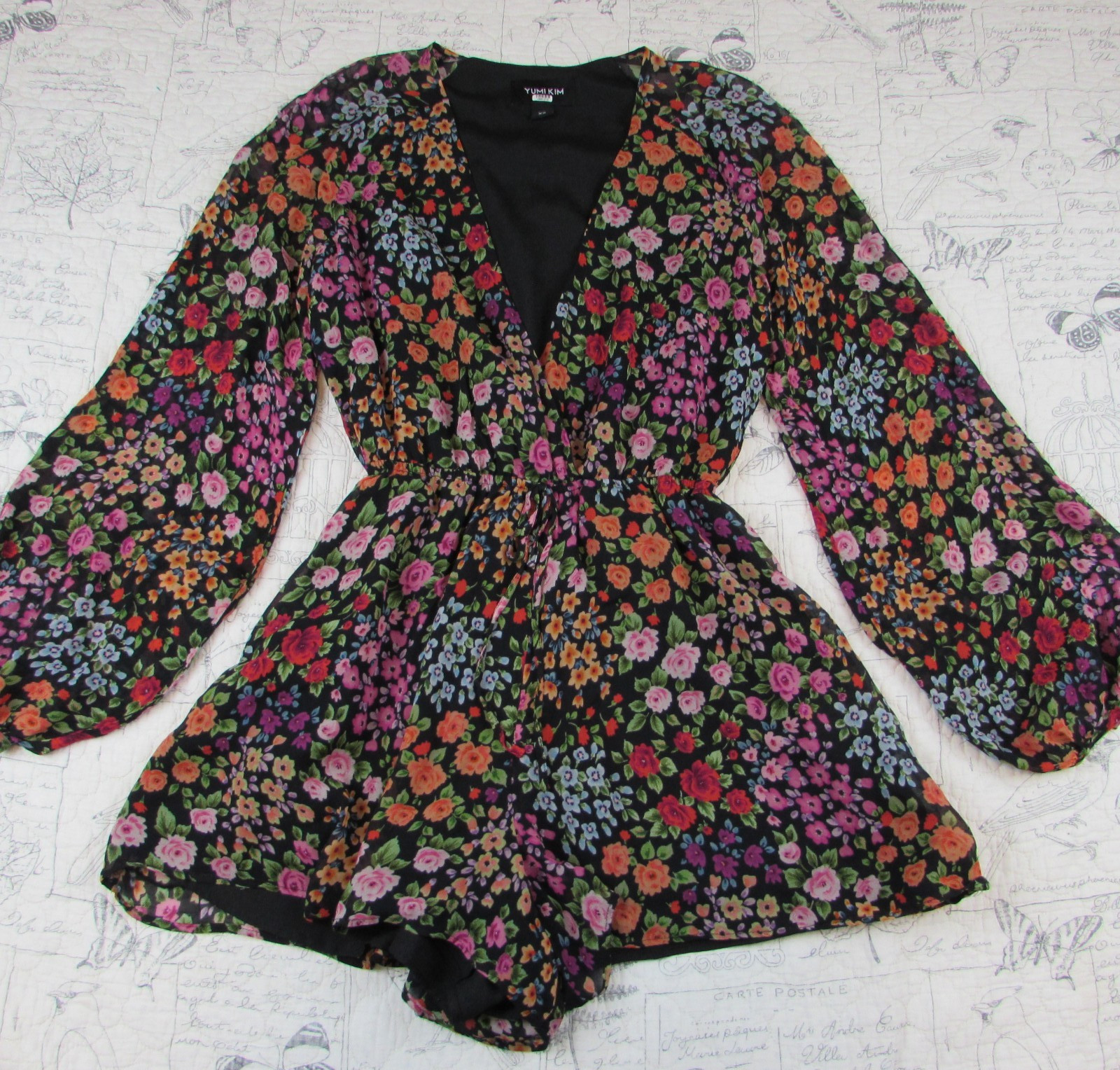 EUC Yumi Kim Floral Print Romper Women’s Long Balloon Sleeves Flowy Romantic XS