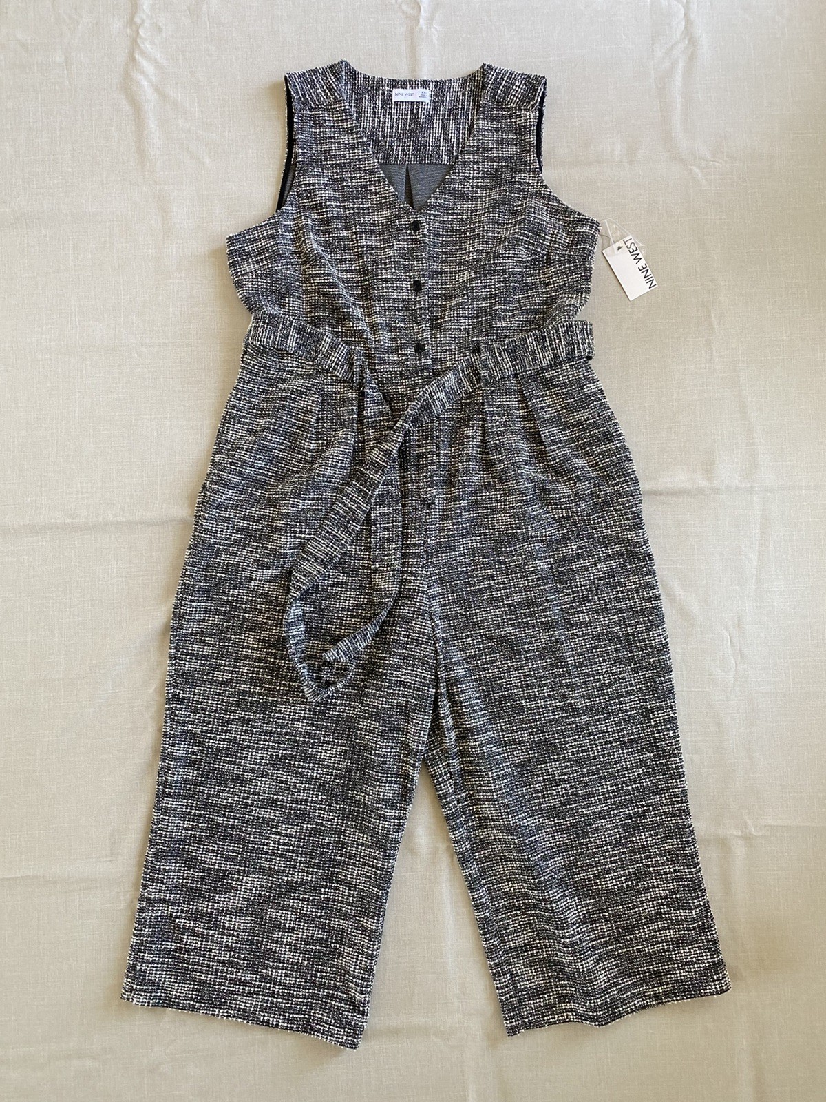 Nine West Black Knit Tweed Wide Leg Jumpsuit Romper Crop Classic Size XXL NWT