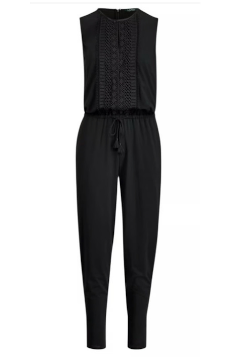 Ralph Lauren Black Jersey Jumpsuit Women’s Size XL Cotton Romper Tapered Leg