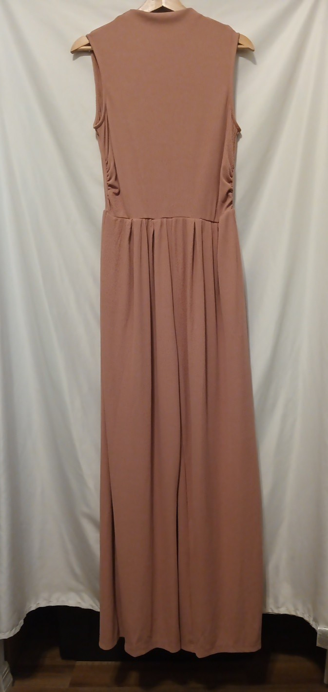 Pretty Garden Ribbed Jumpsuit Sz Medium Pink Mock Neck Wide Leg Pockets