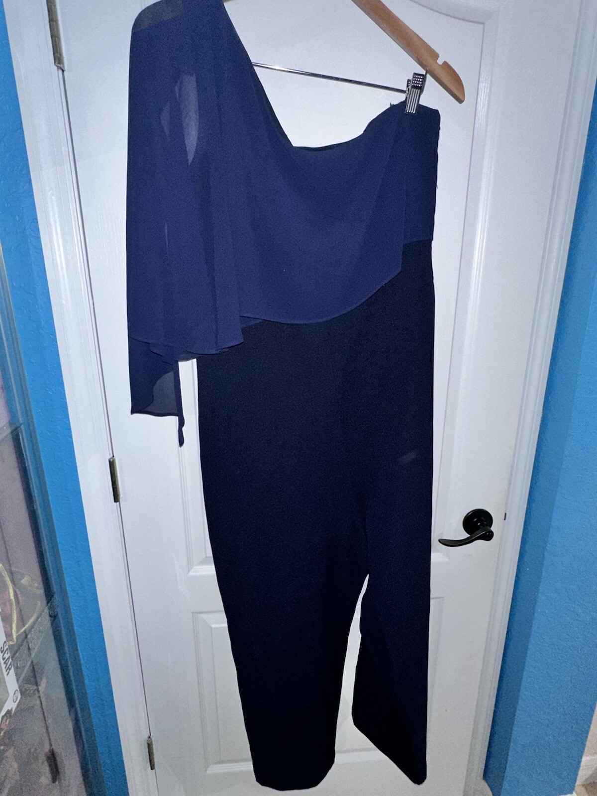 Vince Camuto Women Size 16 Navy Blue One Shoulder Jumper Romper RN # 54163