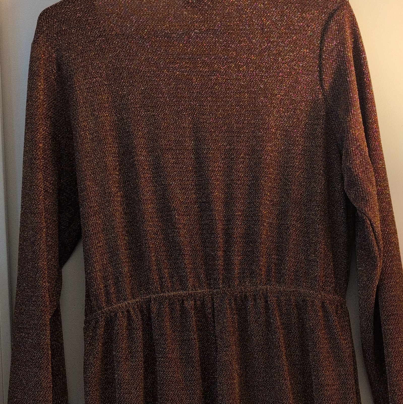 SOLID & CHIC Women’s XL Wrap Jumpsuit Brown Gold Metallic Long Sleeve Tie Knit