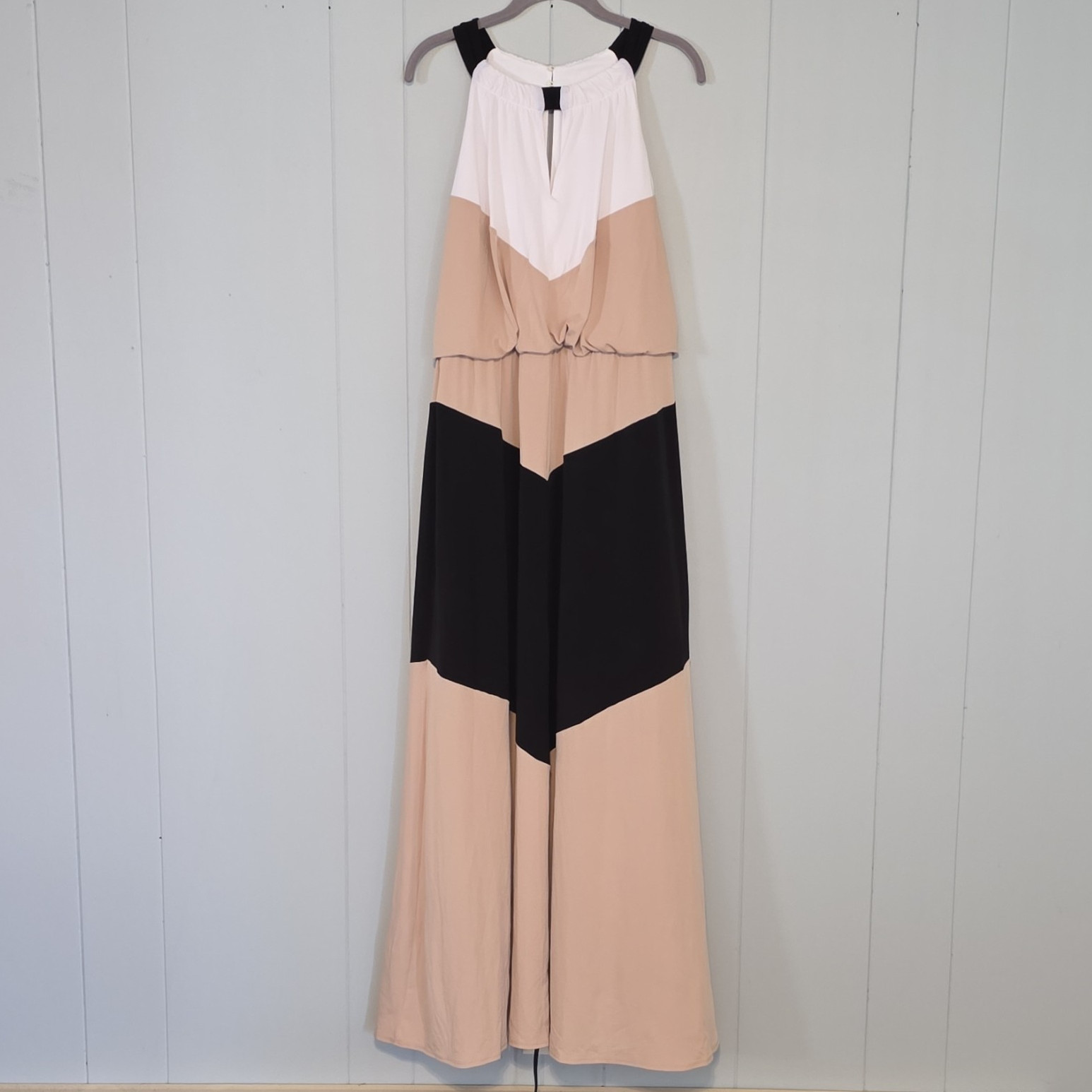 London Style Colorblock Halter Sleeveless Maxi Dress Size 14 Lined
