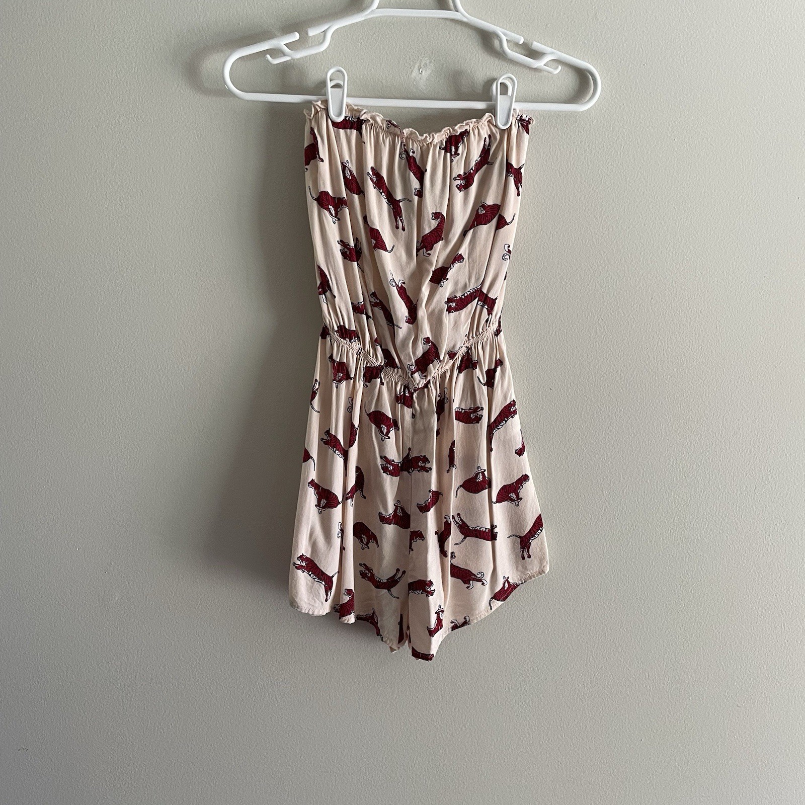 Divided H&M Women 4 Tiger Print Casual Elastic Waist Ruffle Strapless Romper