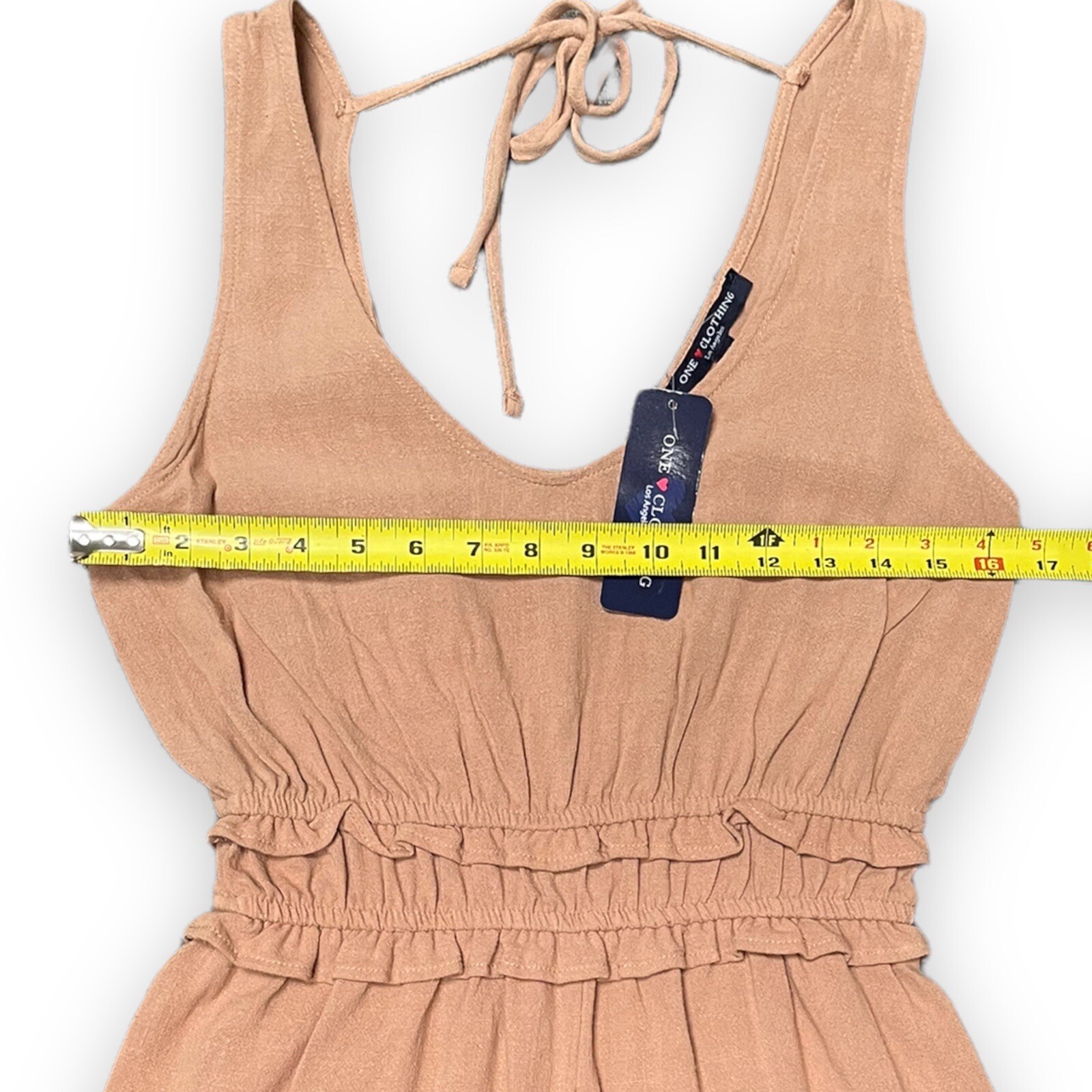 One Clothing Peach Romper Elastic Waist Linen Rayon Tie Back Shorts Size Small