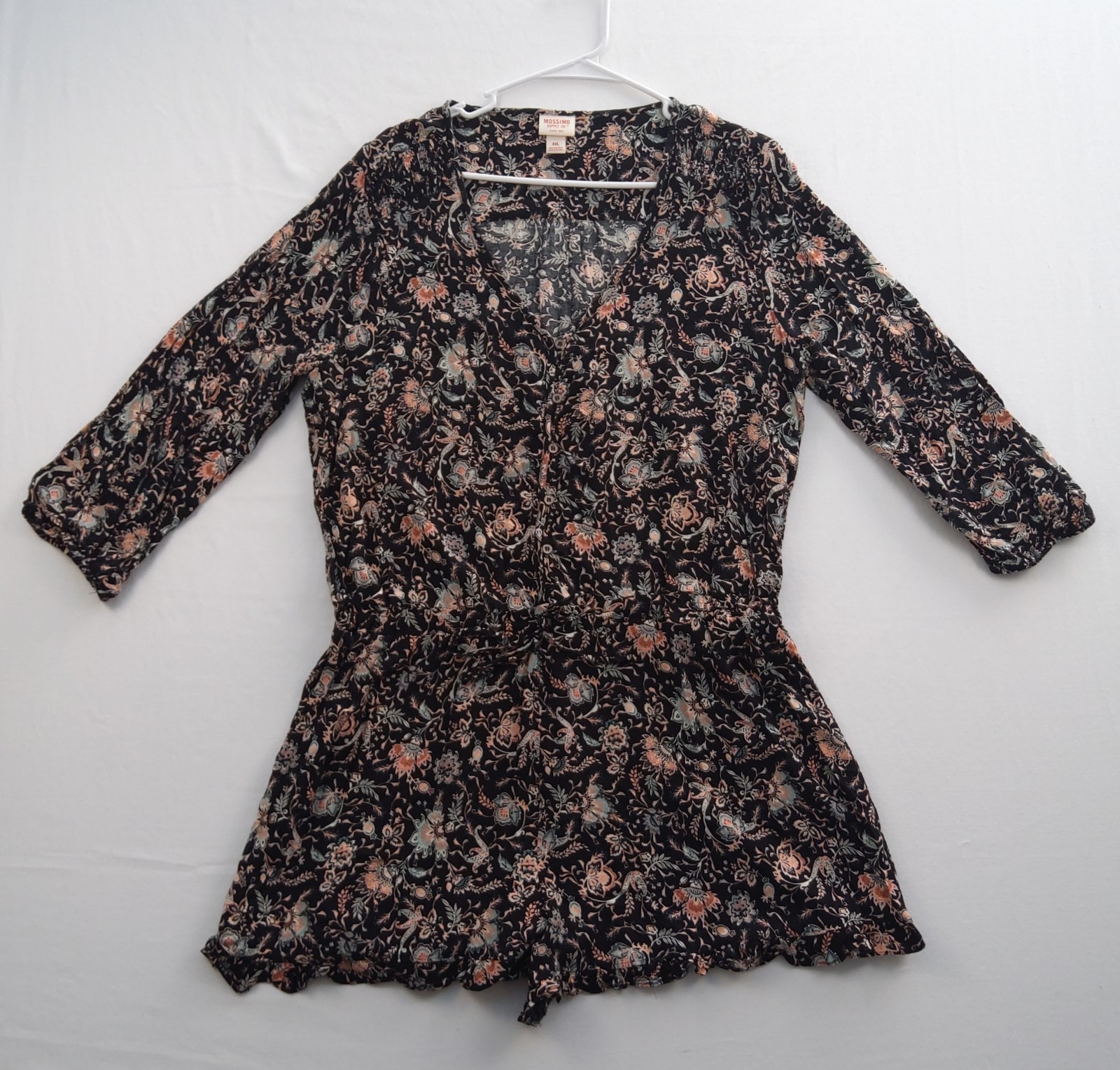 Mossimo Womens Black Floral Romper Button Front Drawstring Waist Size XXL