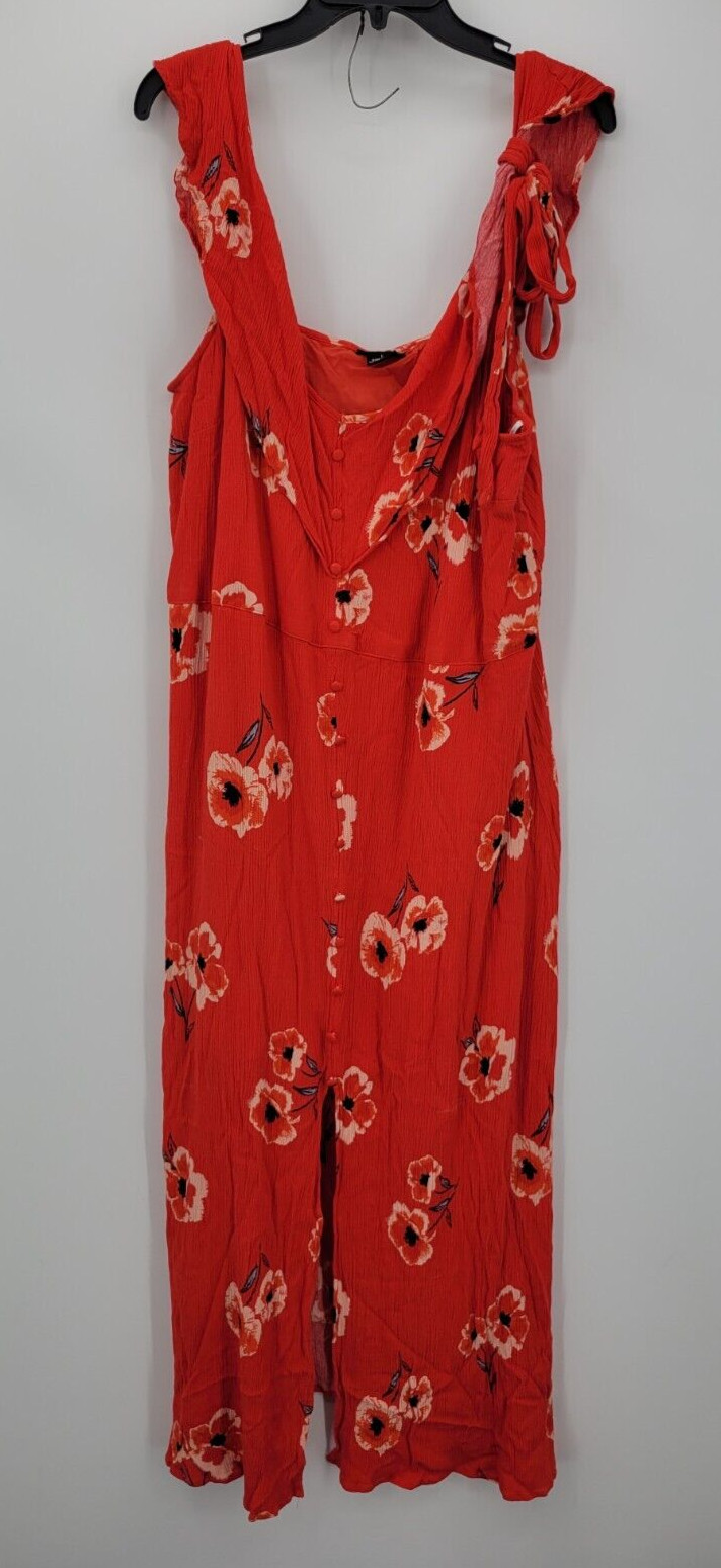 City Chic Jumpsuit Womens Large Red Floral Sleeveless Boho Wide Leg Square Neck