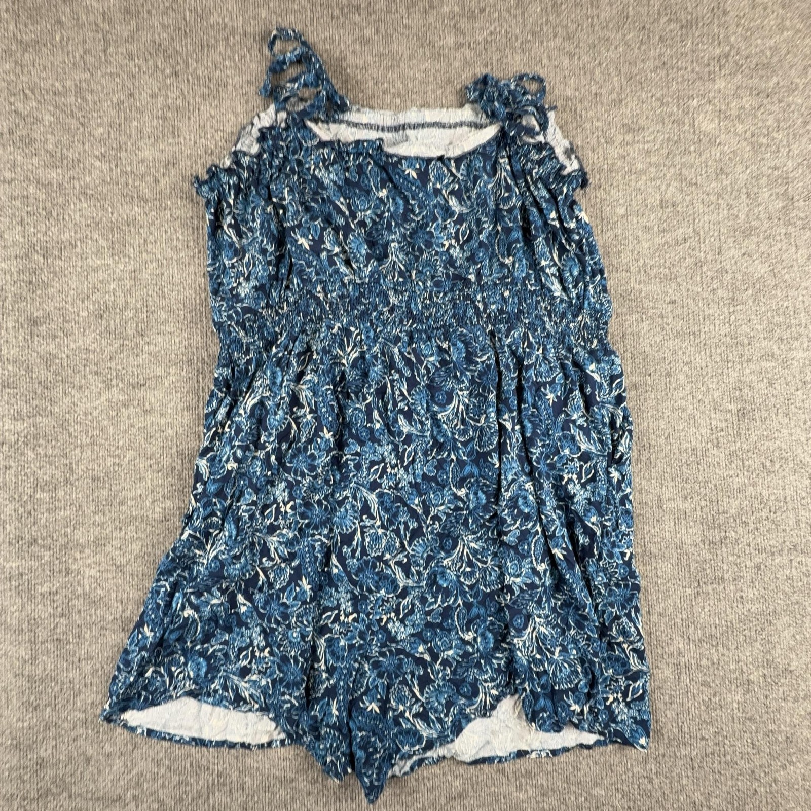 Torrid Romper Womens 4X Blue Floral Challis Tie Straps Elastic Waist Scoop Neck