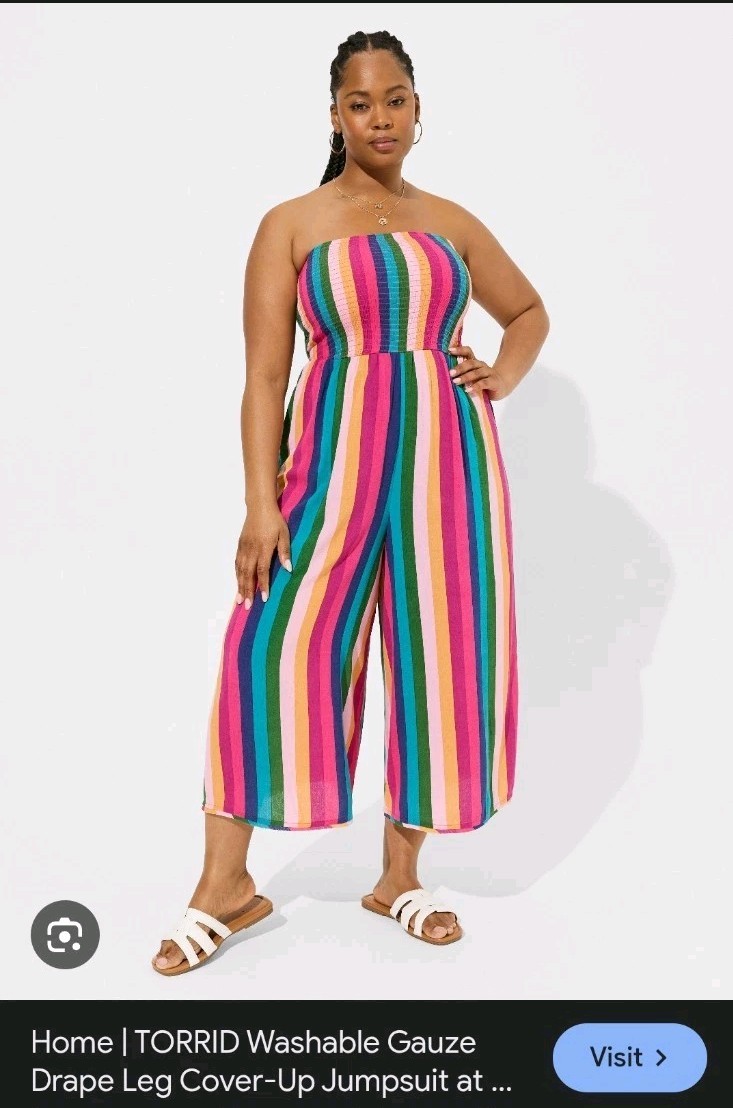 Torrid Plus Rainbow Stripe Smock Tube Gauze Jumpsuit Cover-up/ Size 1x/ New