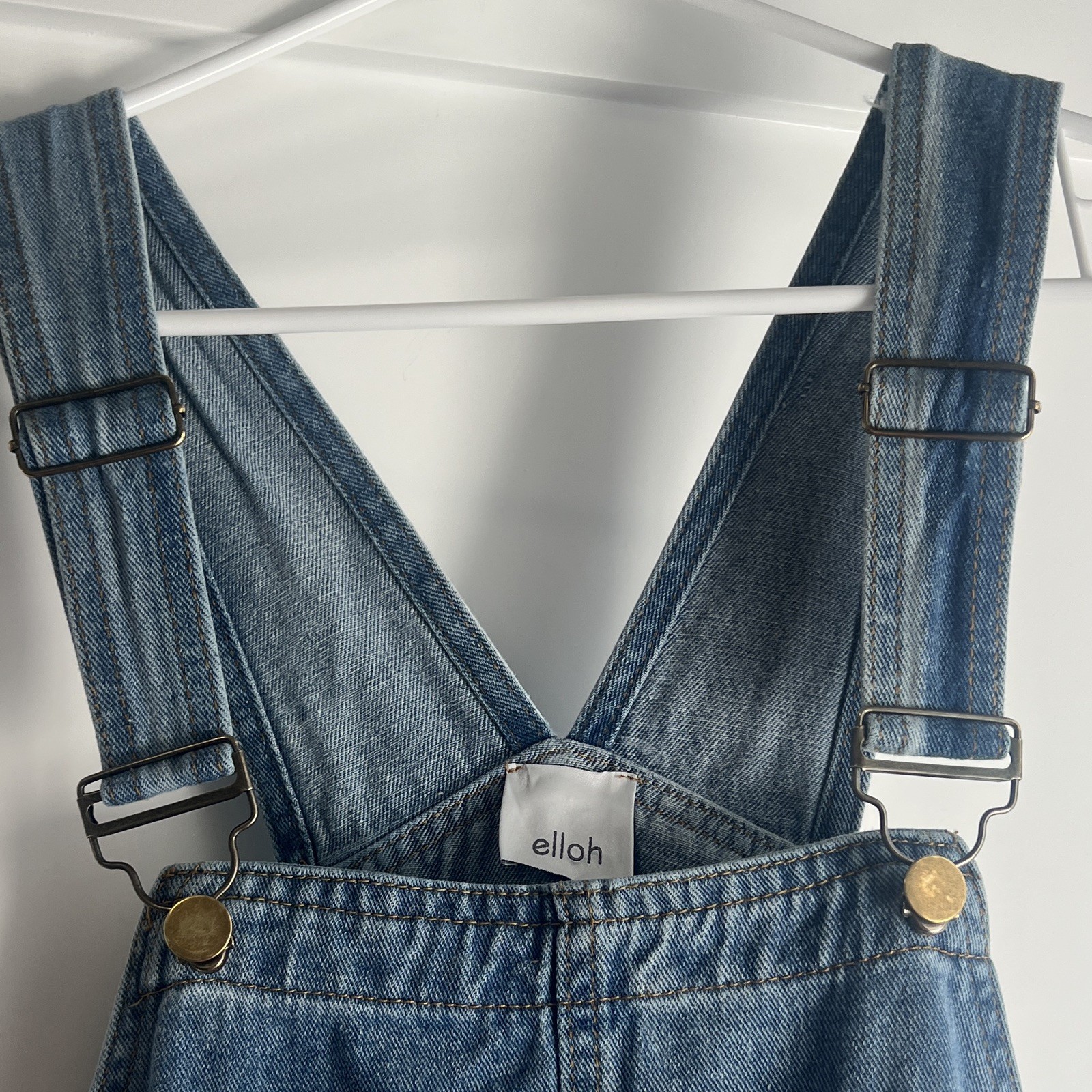 elloh Women’s Denim Overall Jumpsuit, Adjustable Straps Pockets Buckle, Blue S
