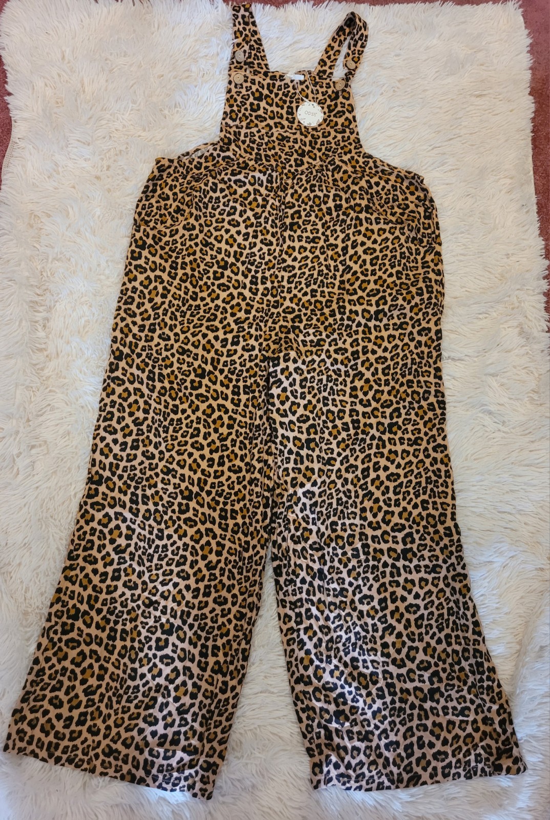 Oddi Wide Leg Overall Jumpsuit Leopard Animal Print Size S Pockets (H)