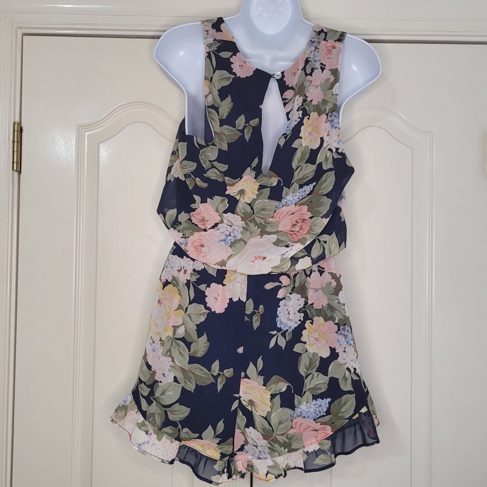 Show Me Your Mumu Romper Floral Riri XS EUC Navy Romantic Ruffles
