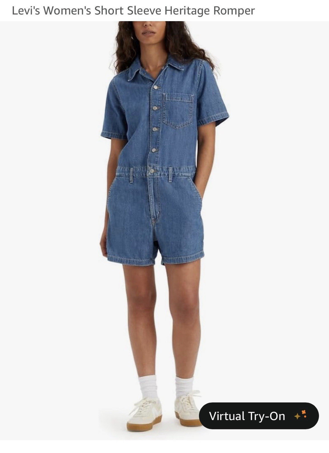 Levi’s Women’s M Blue Denim Romper Short Sleeve Collared Button Pockets