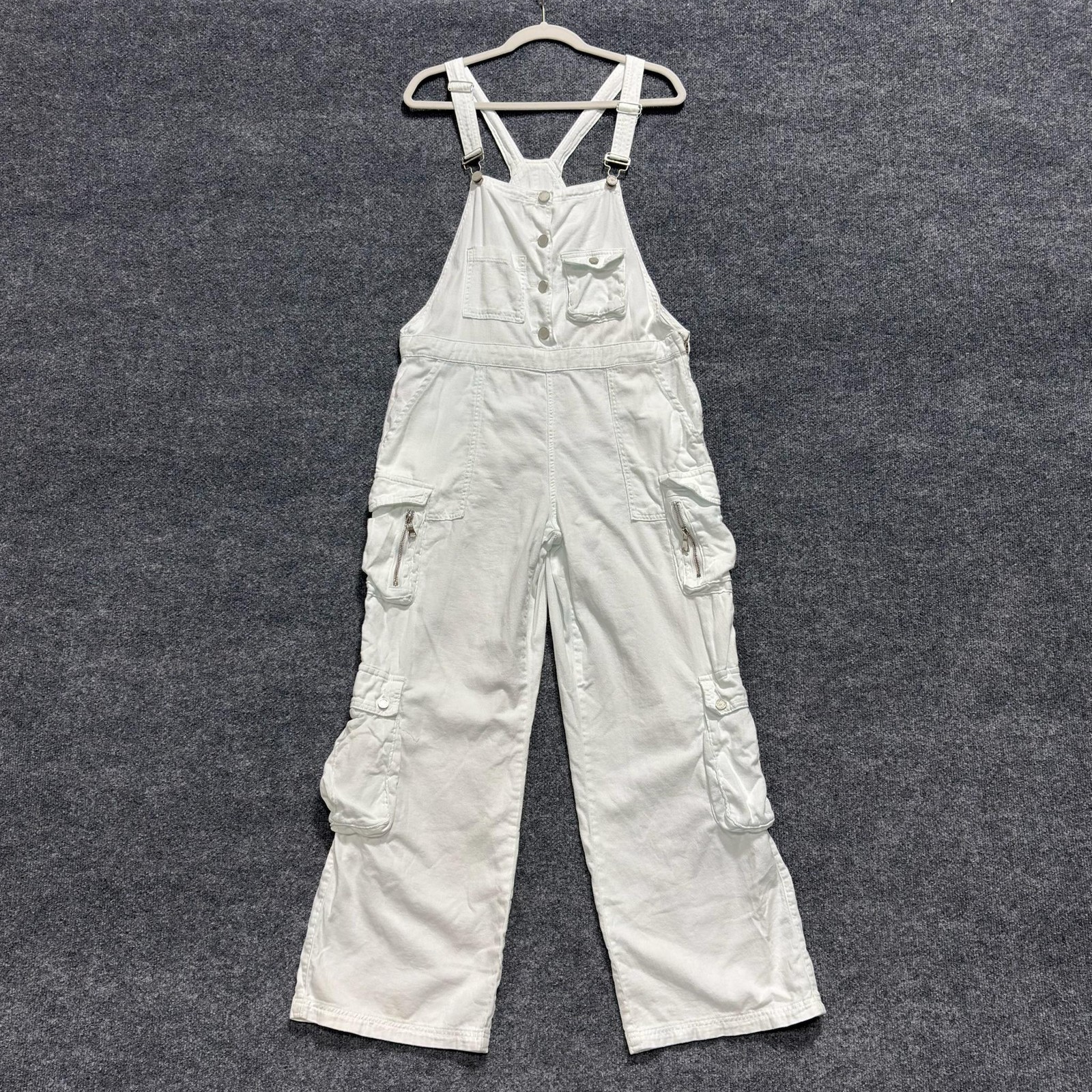 BLANKNYC Overalls Womens M White Cargo Utility Denim Adjustable Straps Pockets