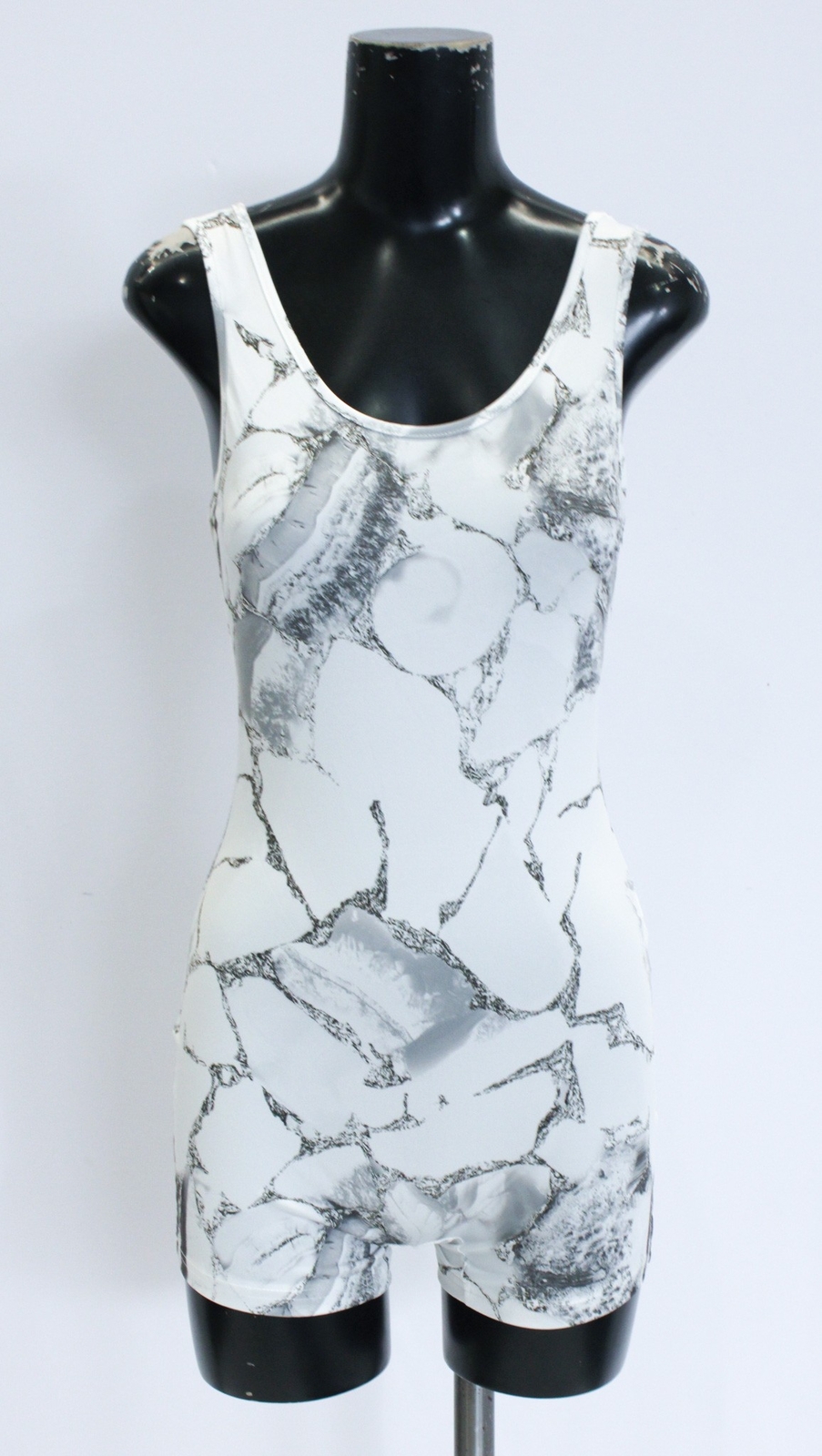 Shein Women’s EZwear Marble Print Round Neck Knitted Romper JL3 Multi Small