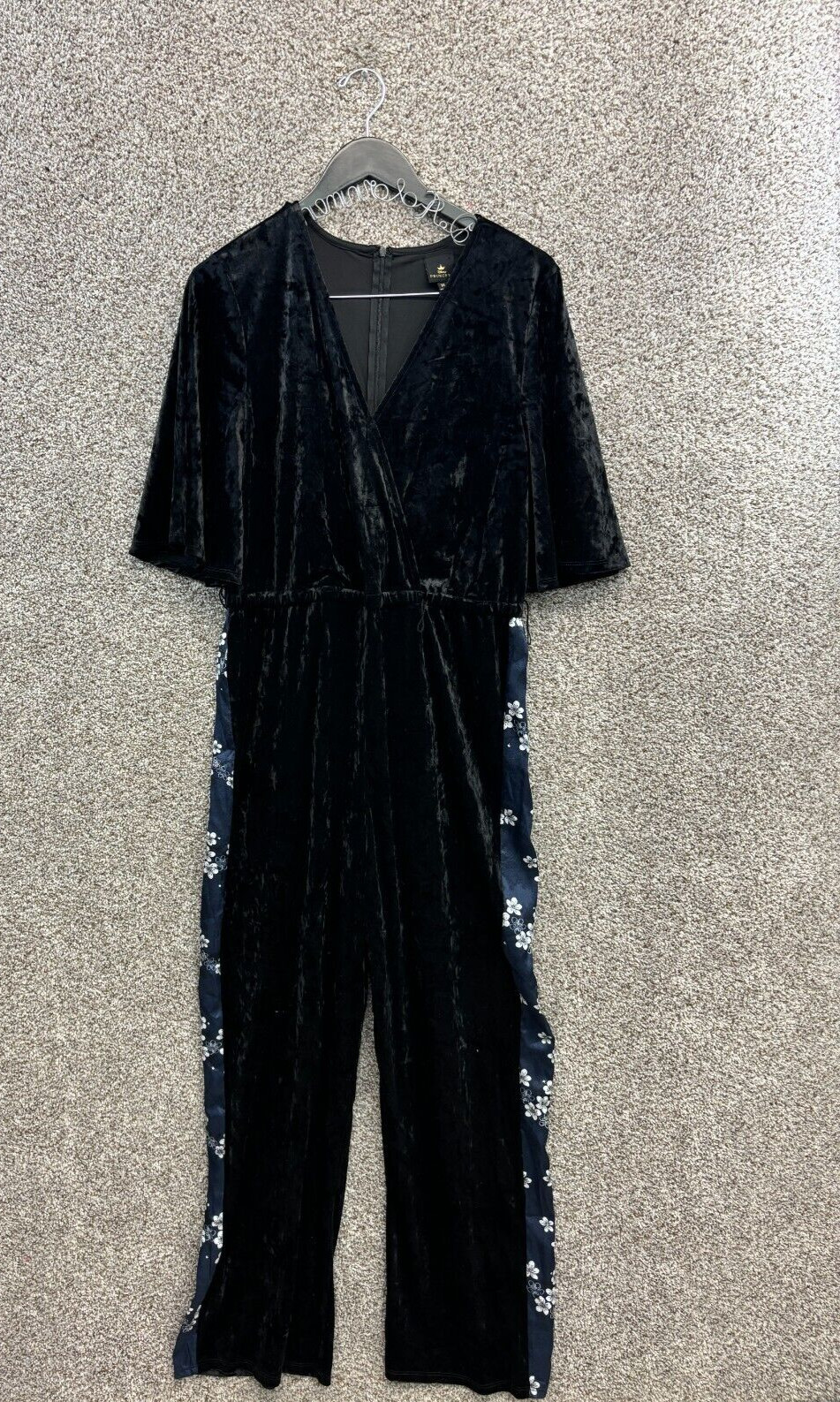 Disney Princess Black Velour Pantsuit Floral Pant Inserts Womens Size XL NWT