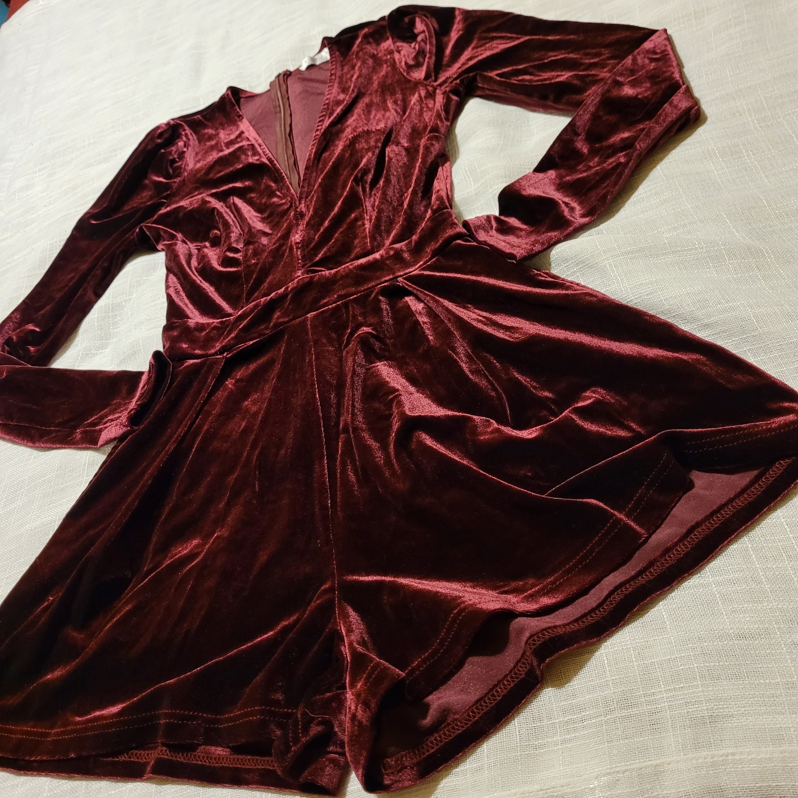 Womens Romper Shorts Size M Purple Burgundy Velvet Whimsigoth Plunge Stretch