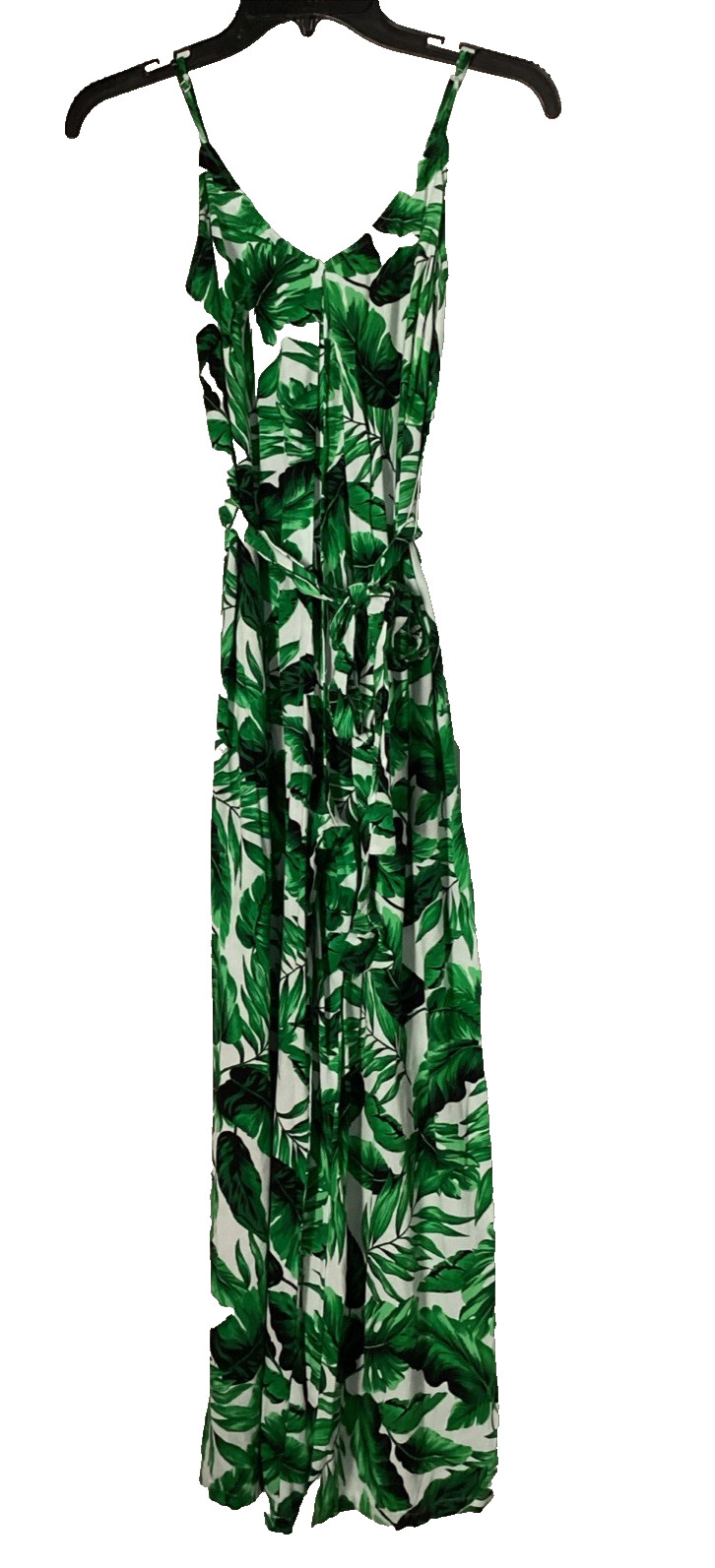 SCOOP Green/White Leaf Print Lightweight Sleeveless Belted Jumpsuit Size XS