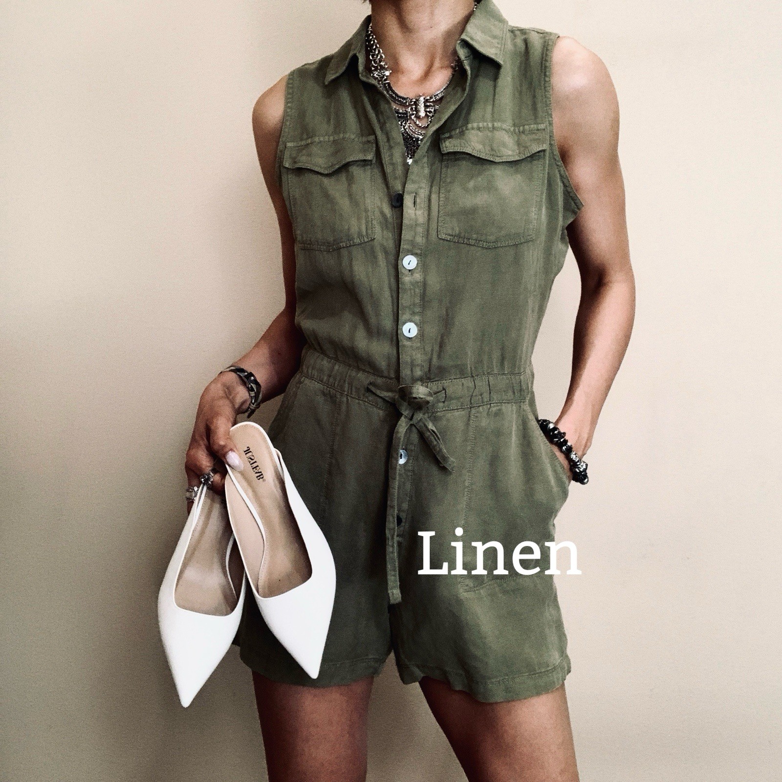 Brand New Nicole Miller Linen Romper Size 6