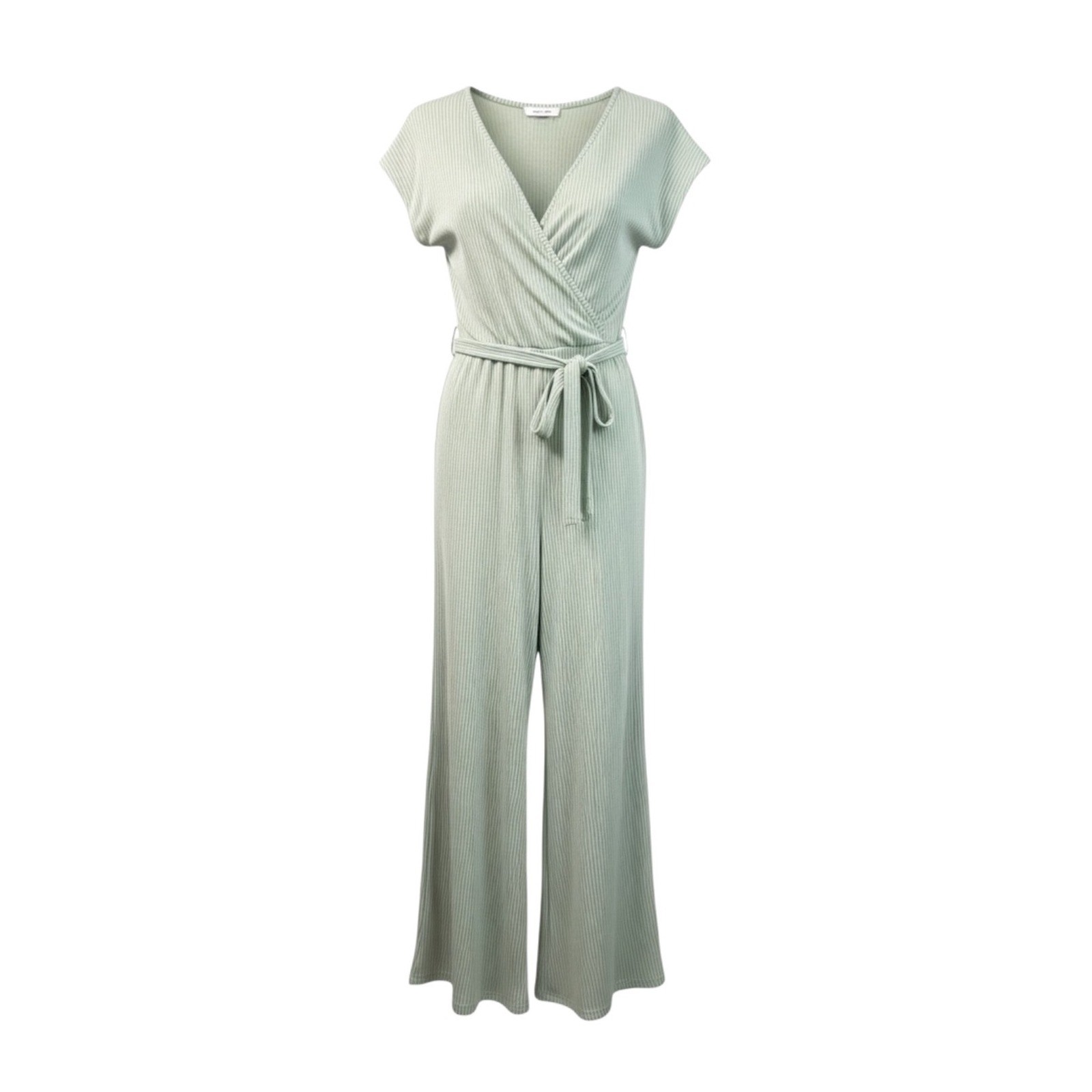 Kelly Green/White Stripe Ribbed Wrap Style Wide Leg Jumpsuit Medium Boho Chic