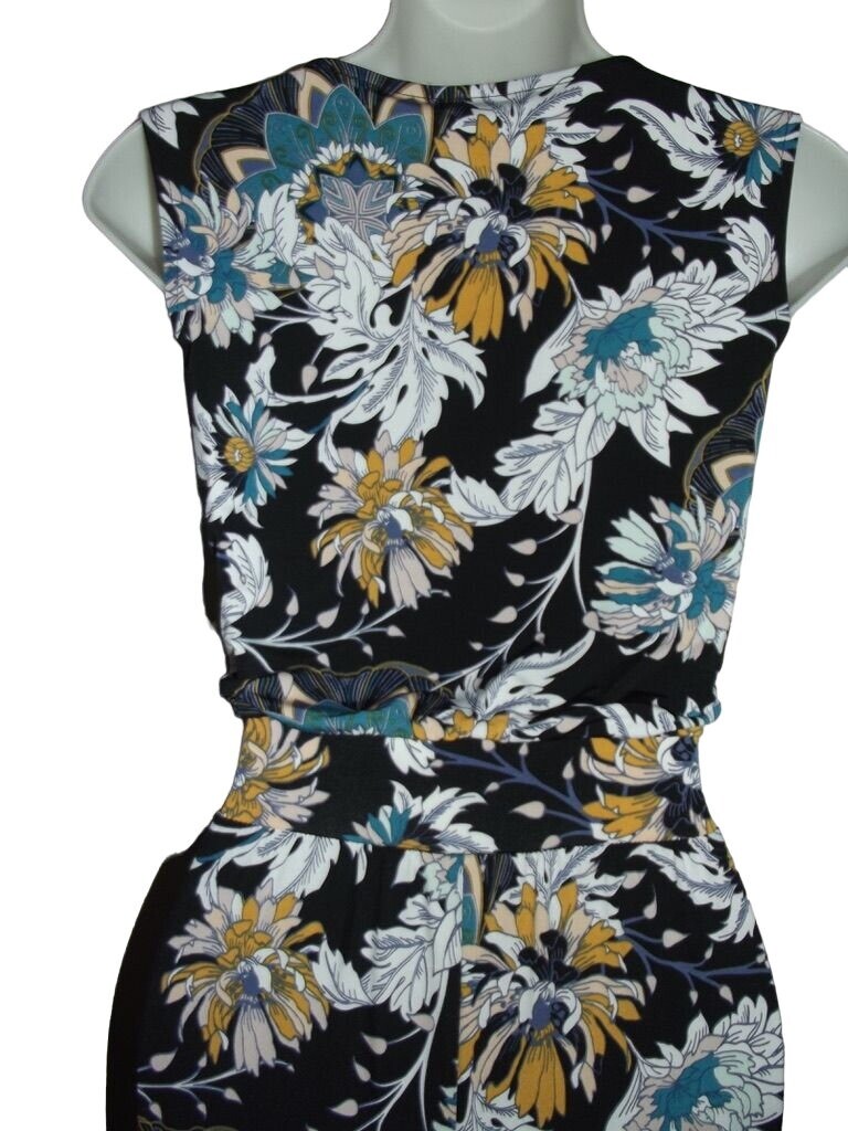 G Giuliana XST Stretch Knit Jumpsuit high waist wide leg black floral (xs tall)